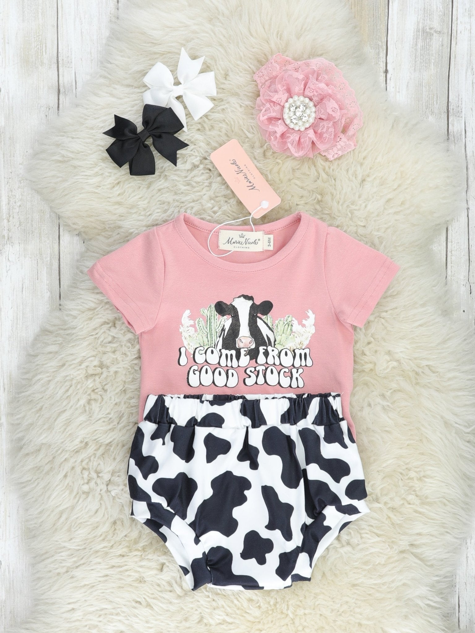 "Good Stock" Cow Bloomers Outfit - Marie Nicole Clothing