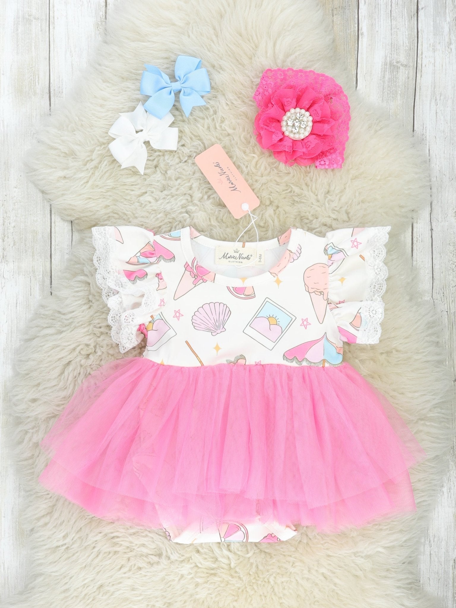 Hot Pink Beach Day Tulle Dressy Bubble Romper - Marie Nicole Clothing