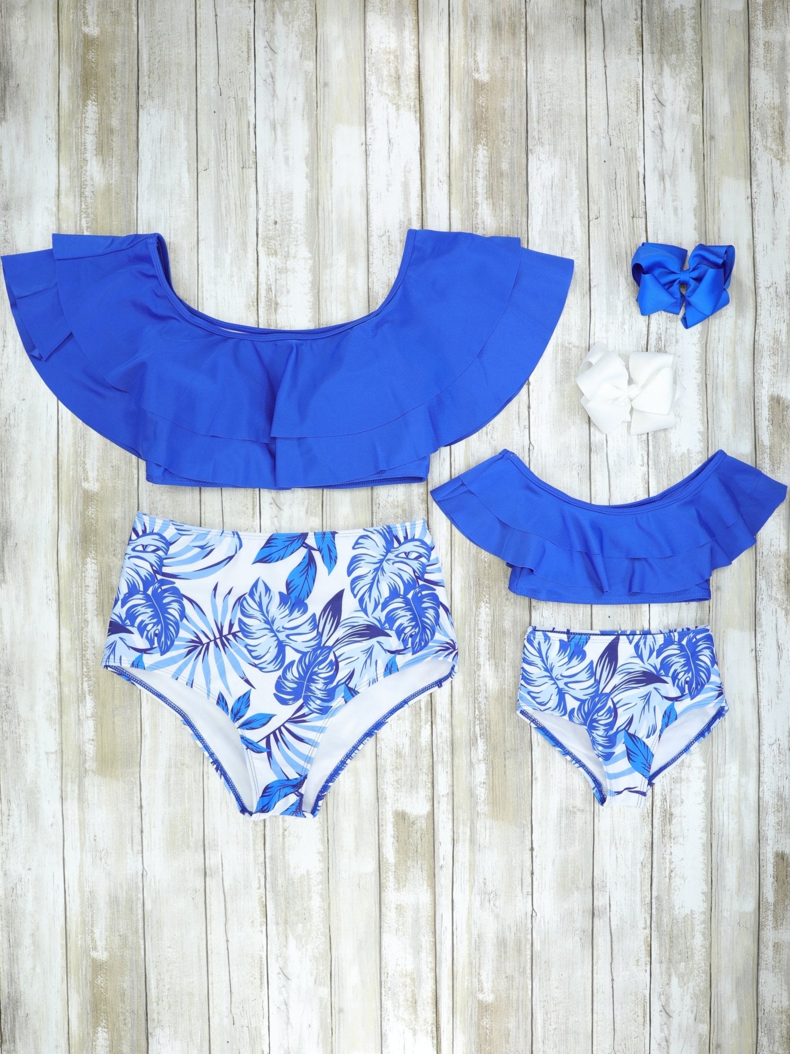 Family Blue & White Tropical Swimsuit - Marie Nicole Clothing