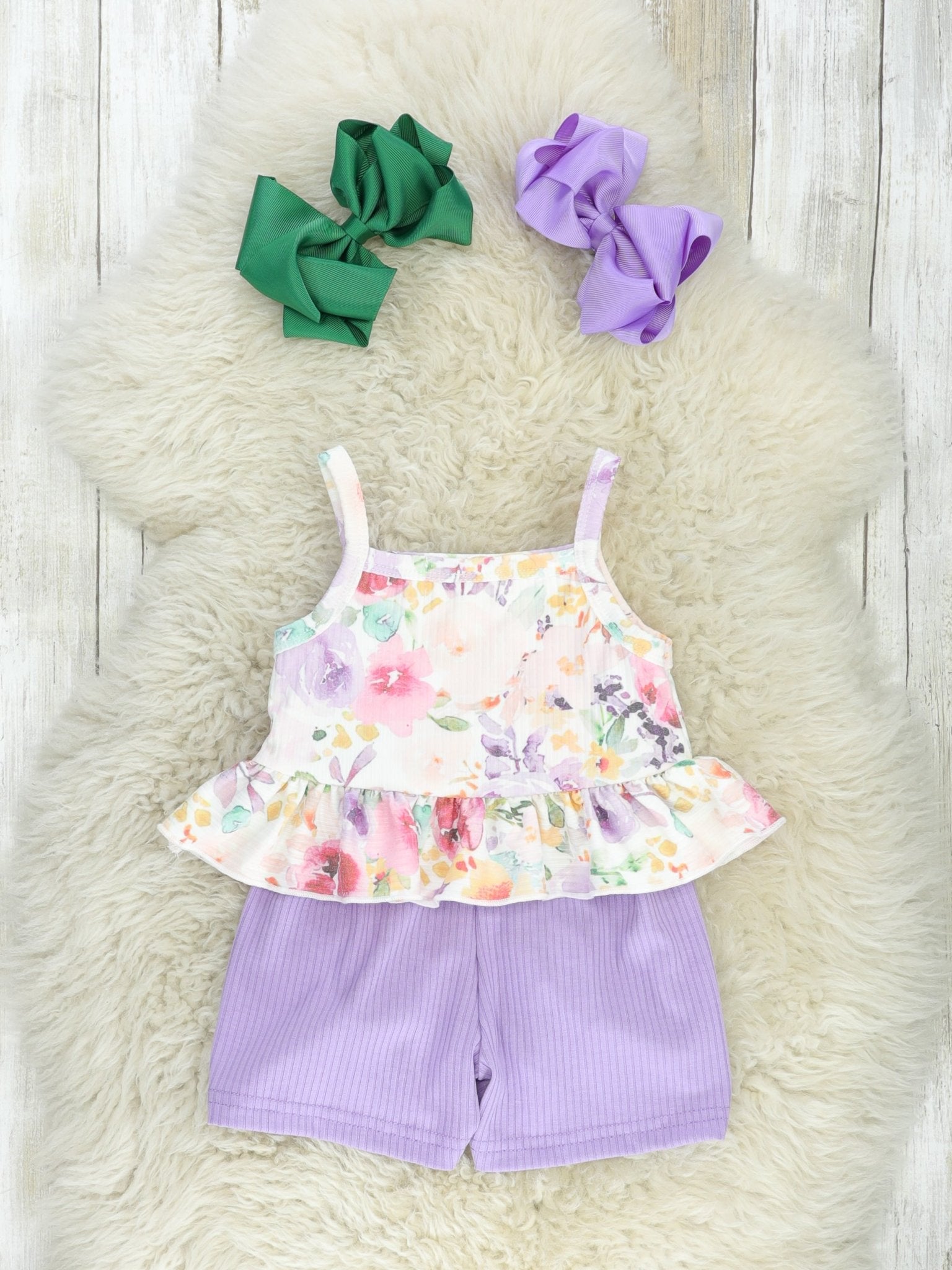Purple Watercolor Floral Tank & Shorts Outfit - Marie Nicole Clothing