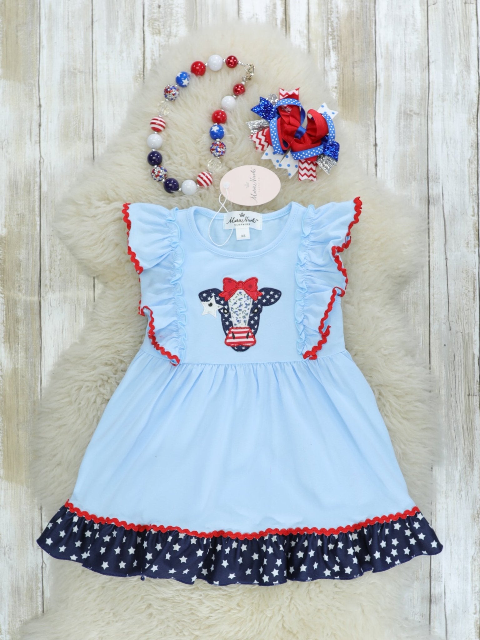 Patriotic Cow Ruffle Dress - Marie Nicole Clothing