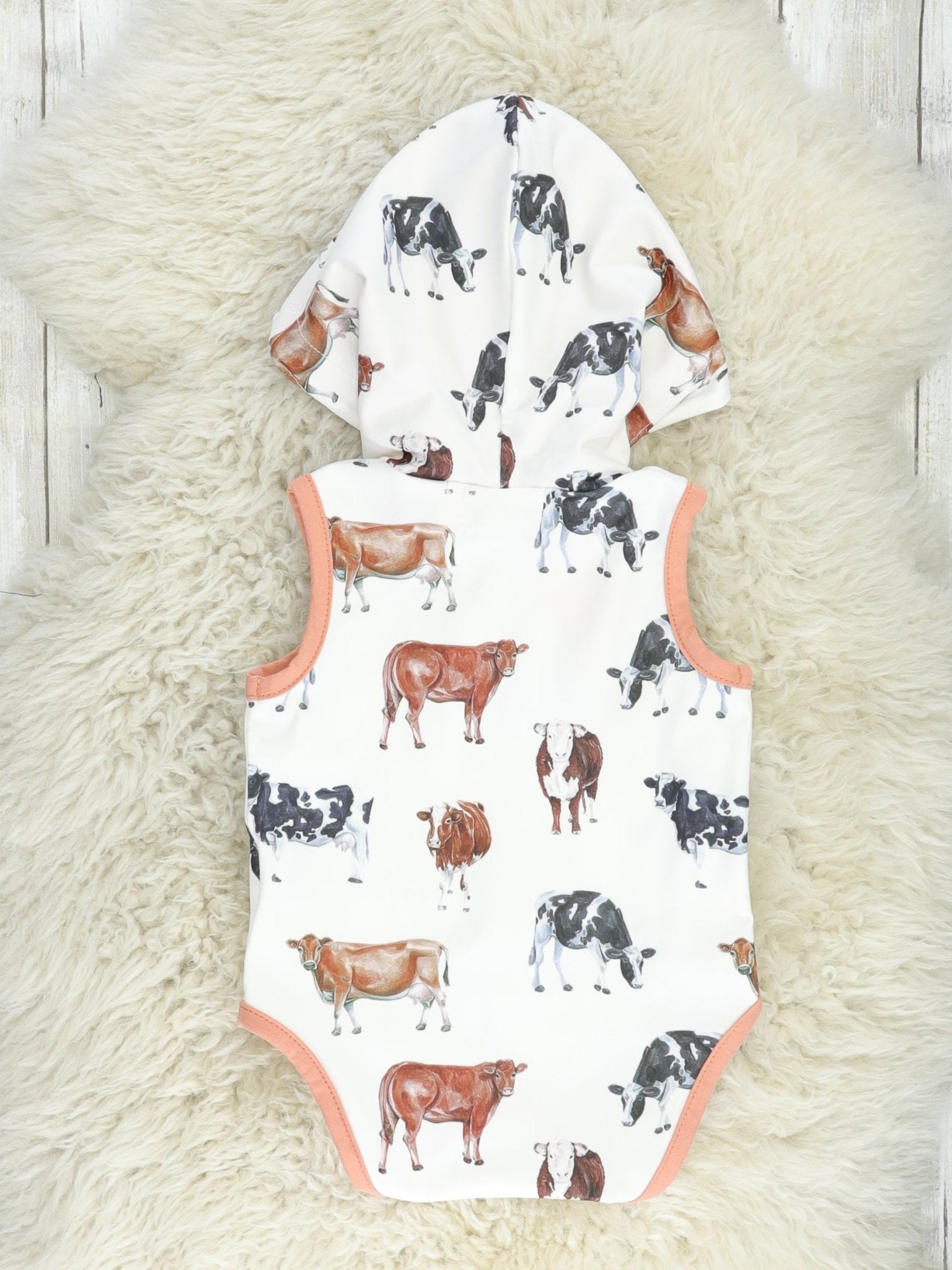 Tan Cow Hoodie Romper - Marie Nicole Clothing