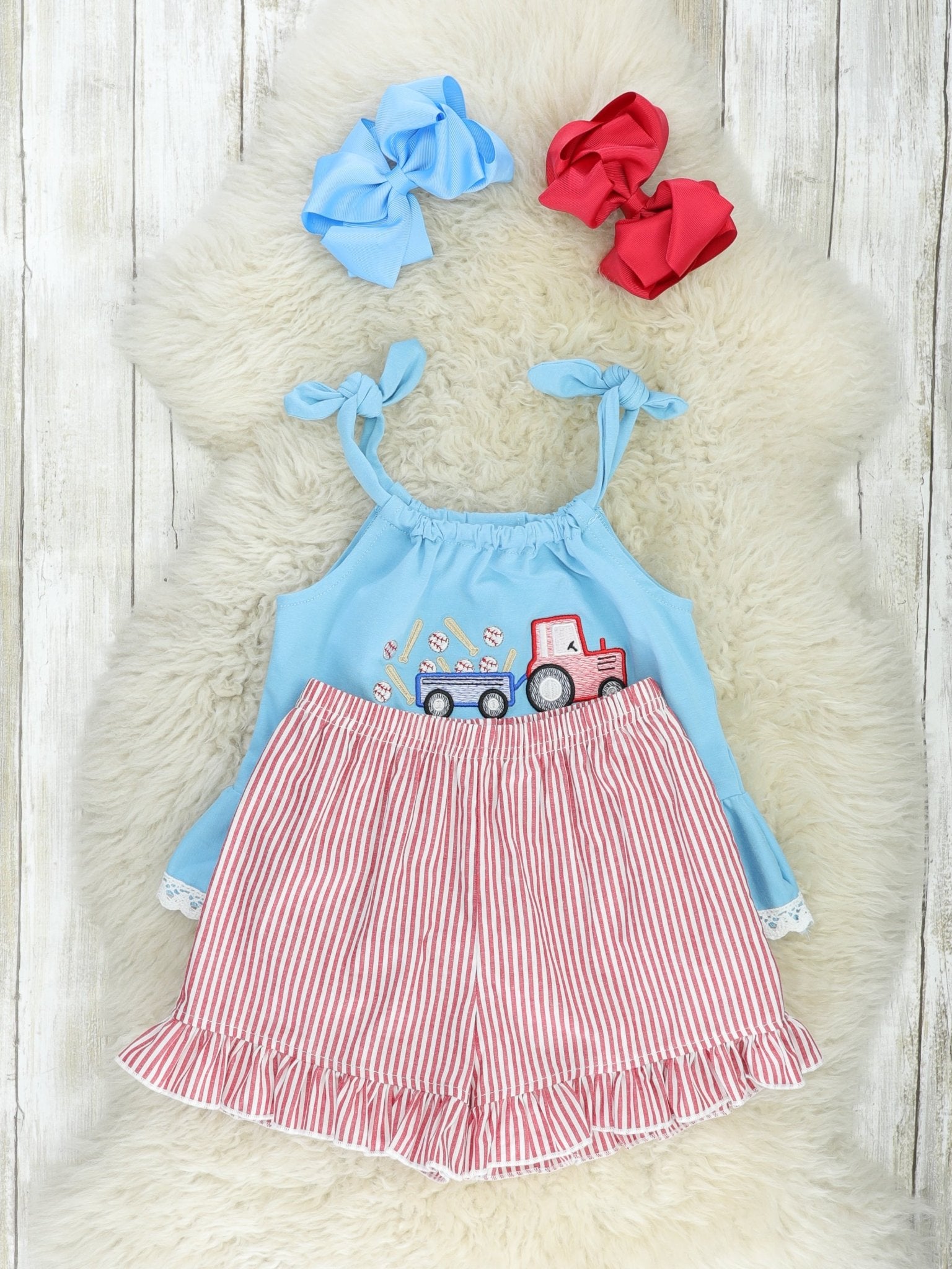 Striped Baseball Truck Ruffle Outfit - Marie Nicole Clothing