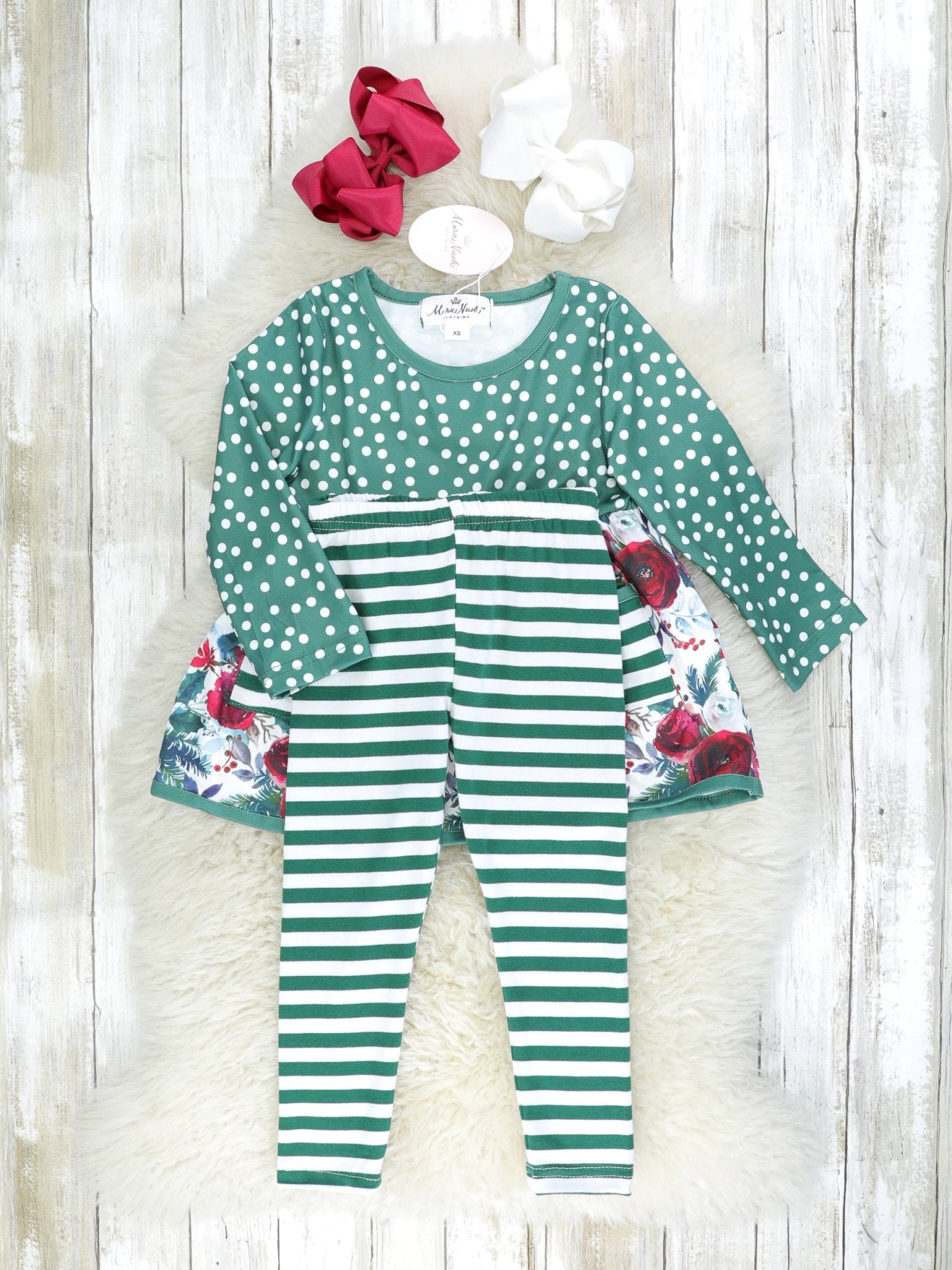 Burgundy & Forest Green Floral Outfit - Marie Nicole Clothing