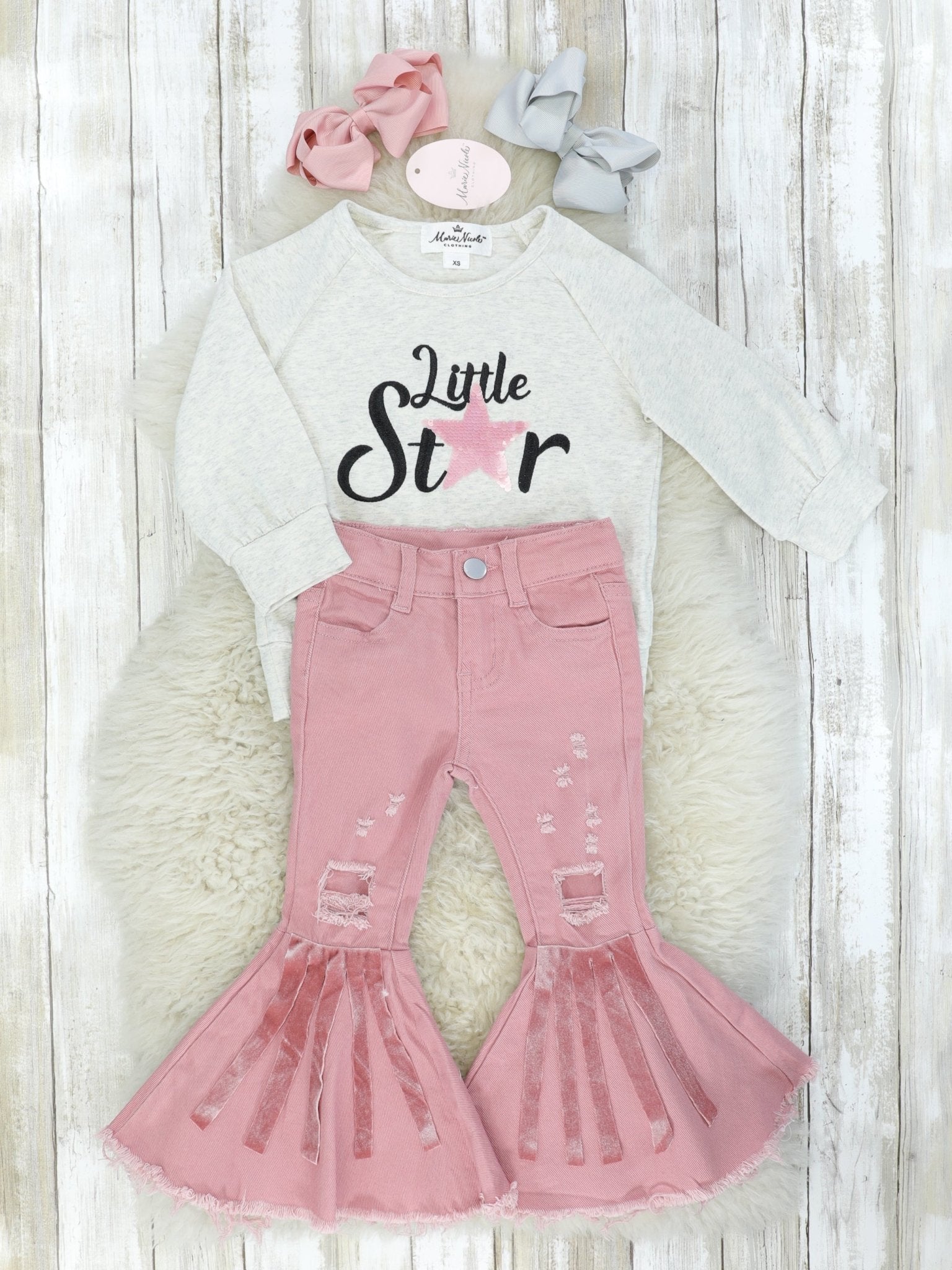 "Little Star" Seqiun Top & Demin Bell Bottoms Outfit - Marie Nicole Clothing