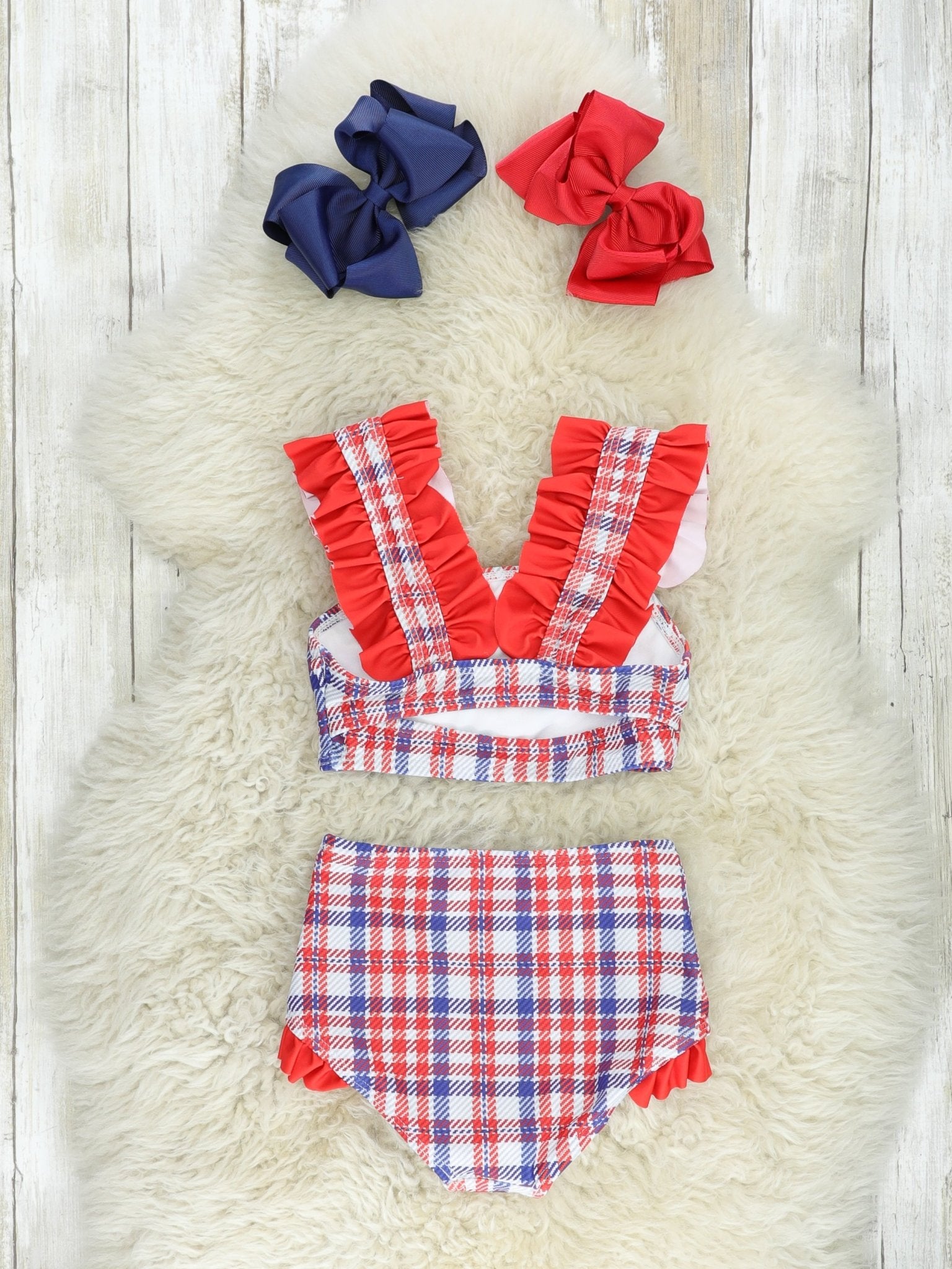 Patriotic Plaid Ruffle Swimsuit - Marie Nicole Clothing