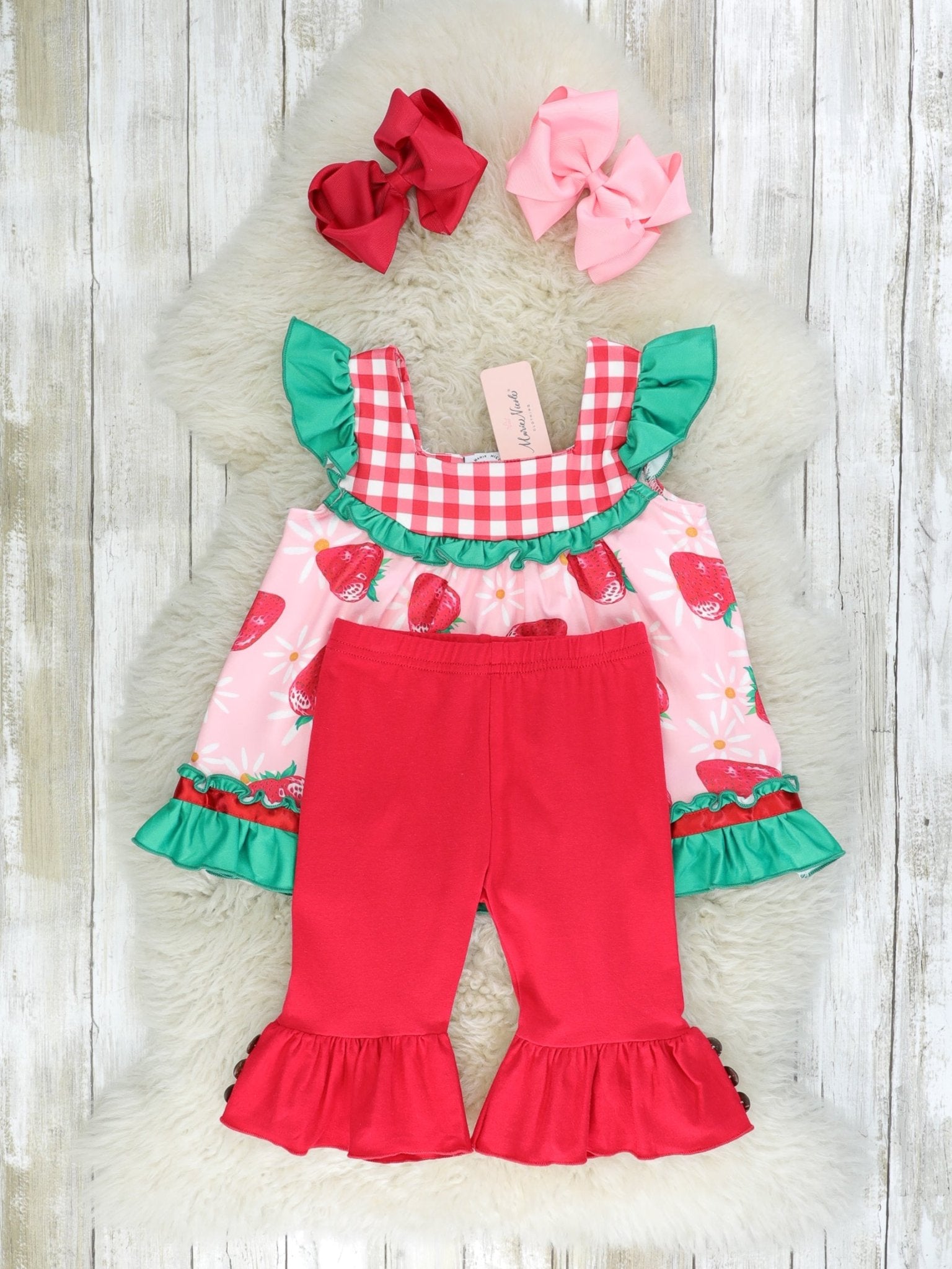 Floral Strawberry Ruffle Outfit - Marie Nicole Clothing