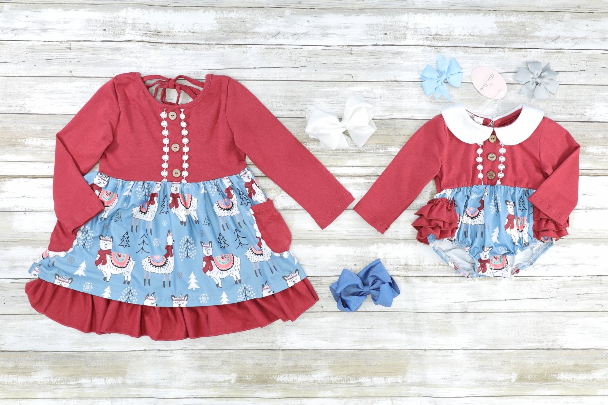 Burgundy Llama Pocket Dress - Marie Nicole Clothing