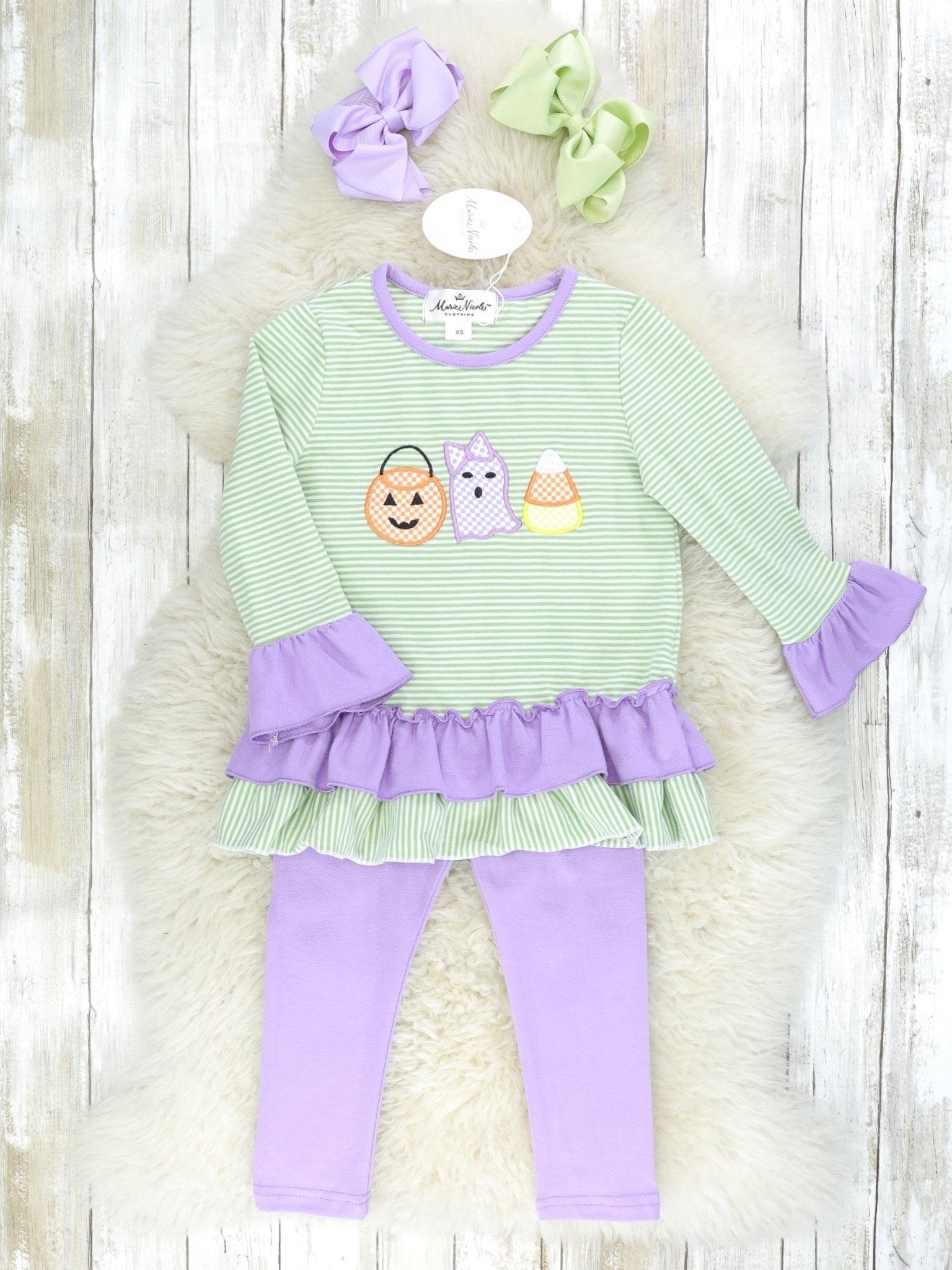 Green & Purple Halloween Ruffle Outfit - Marie Nicole Clothing