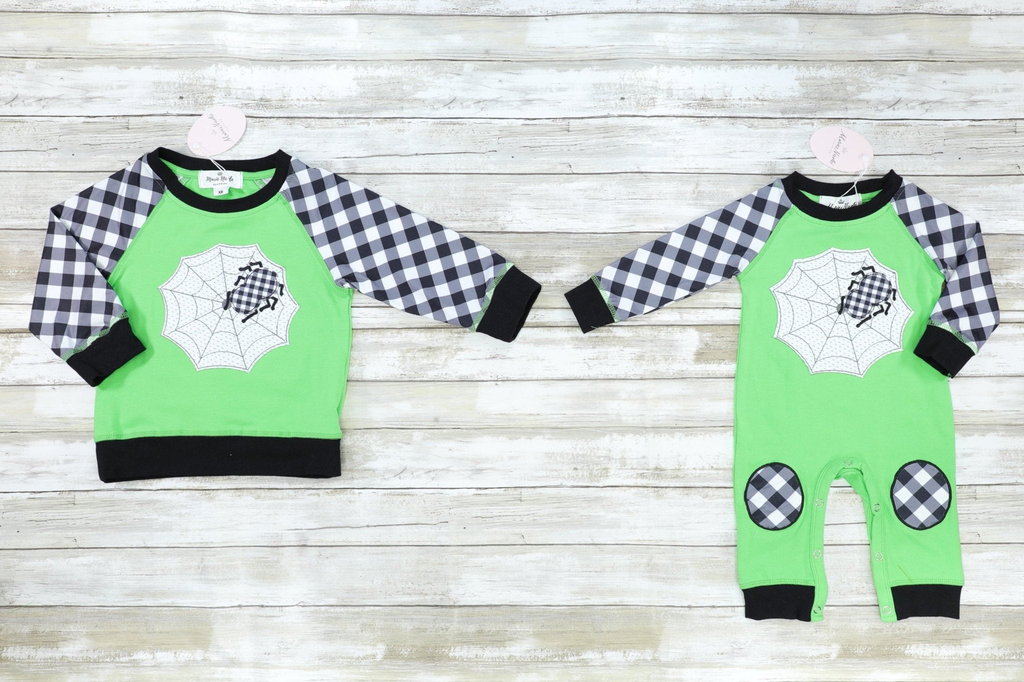 Green Gingham Spiderweb Romper - Marie Nicole Clothing