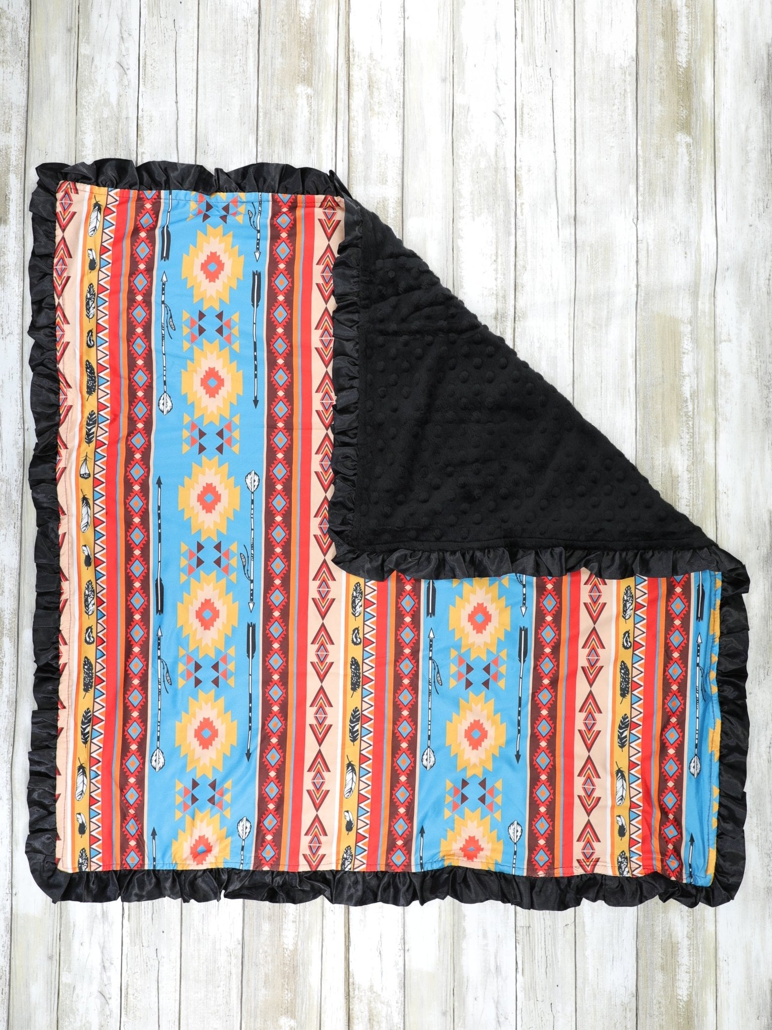 Blue & Red Western Minky Ruffle Blanket - Marie Nicole Clothing