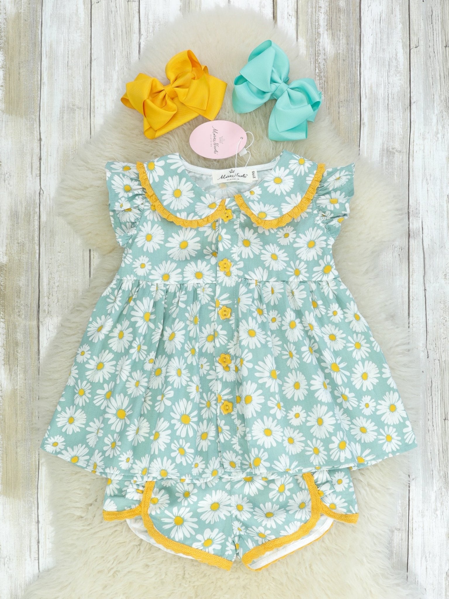 Spring Daisy Peplum Top & Ruffle Shorties Outfit - Marie Nicole Clothing