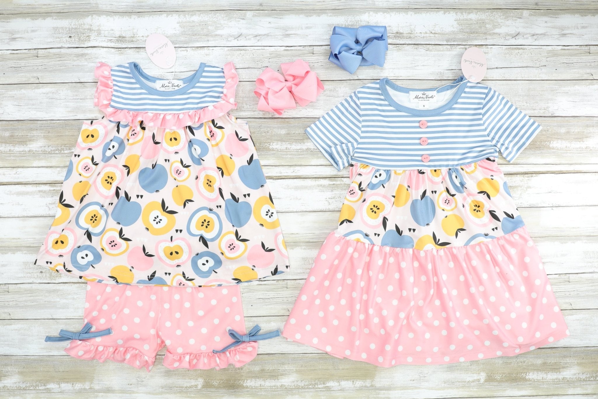 Pink & Blue Apple Outfit - Marie Nicole Clothing