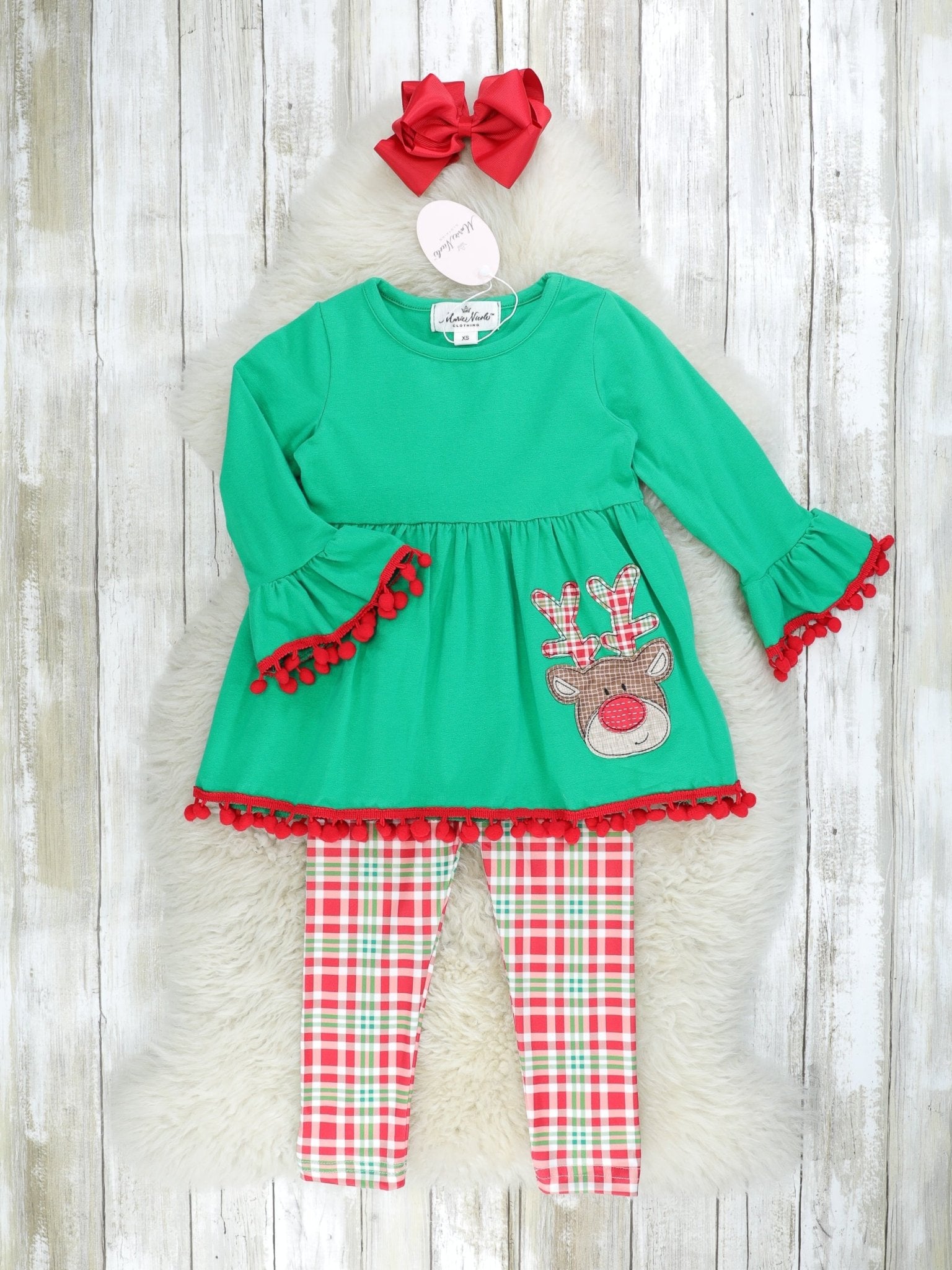 Green Reindeer Plaid 3 - Piece Outfit - Marie Nicole Clothing
