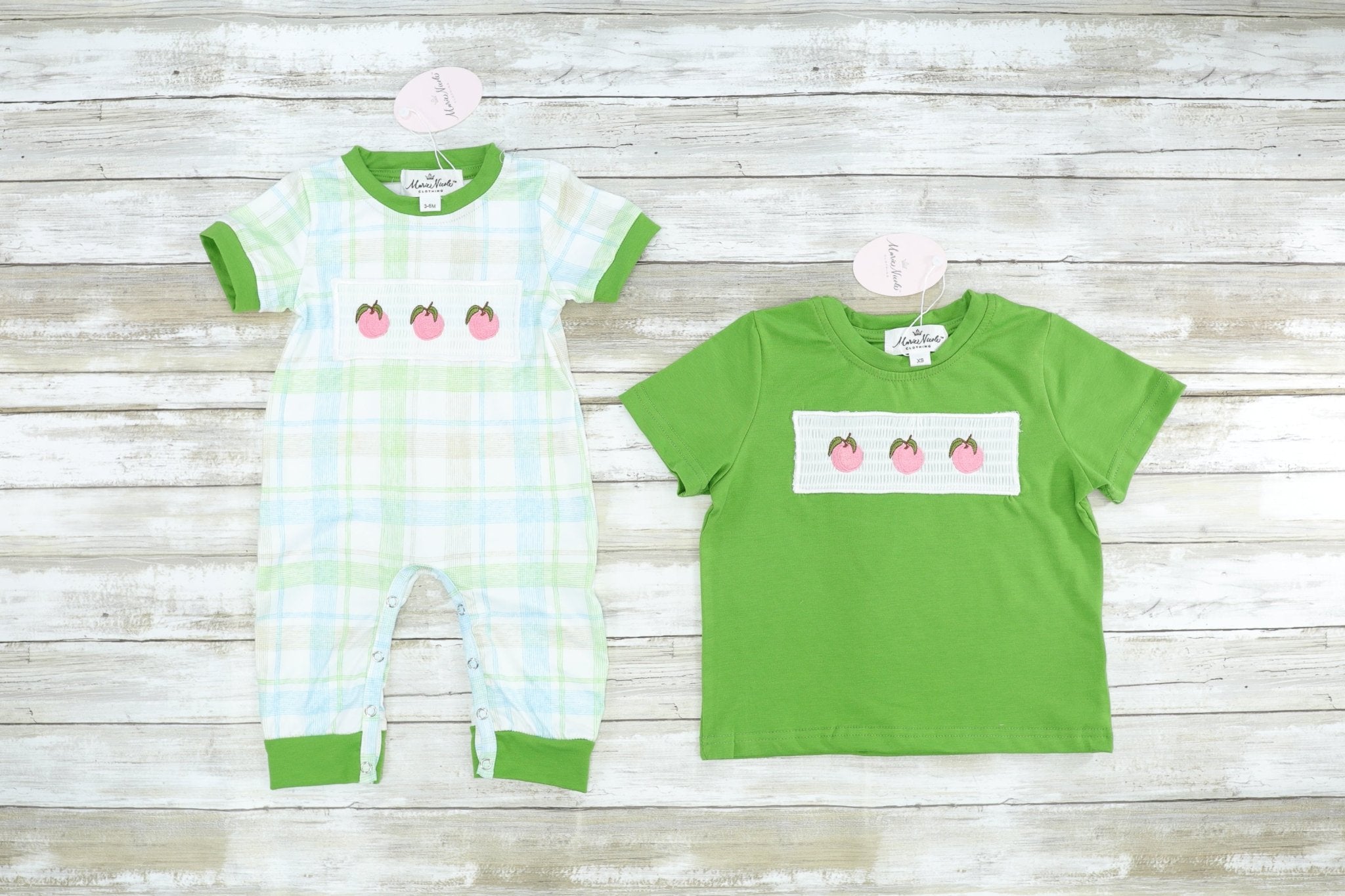 Peach Plaid Smocked Ruffle Outfit - Marie Nicole Clothing