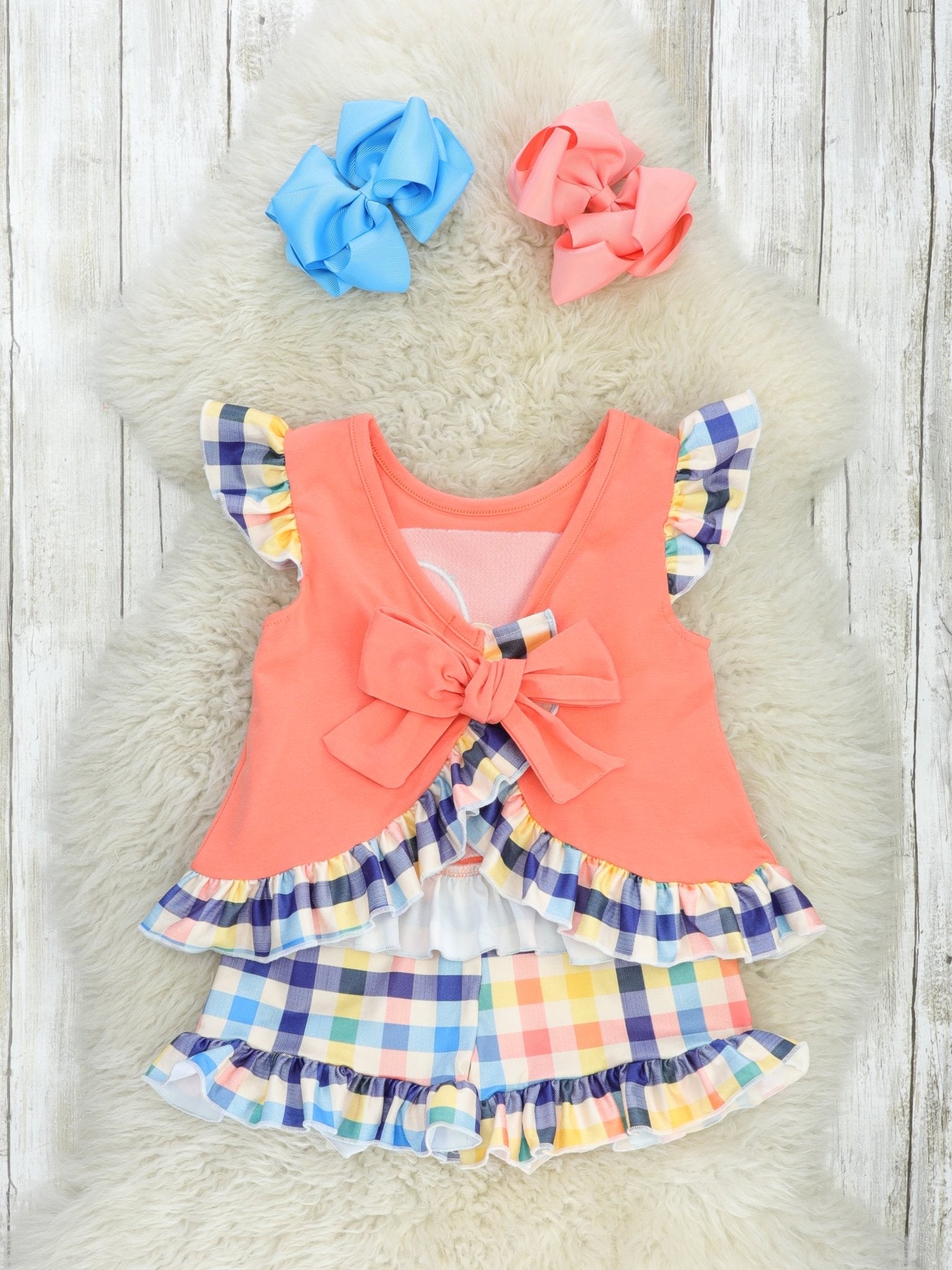 Orange Gingham Chicken Ruffle Outfit - Marie Nicole Clothing