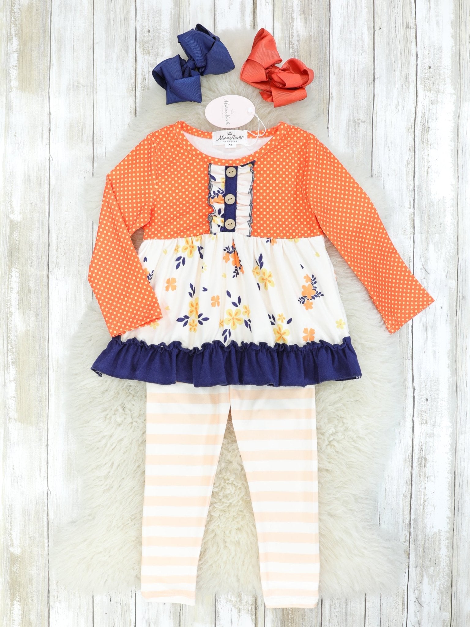 Orange Floral Tunic & Striped Pants Outfit - Marie Nicole Clothing