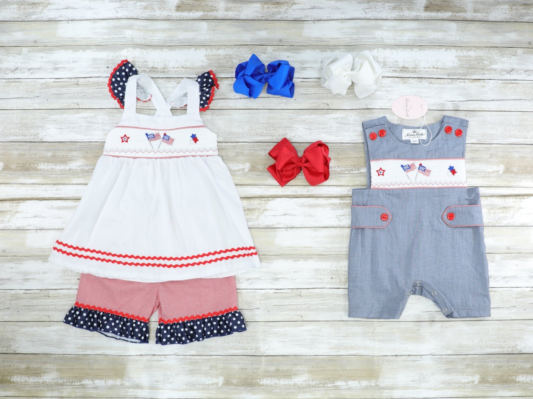American Flag Smocked Johnny - Marie Nicole Clothing
