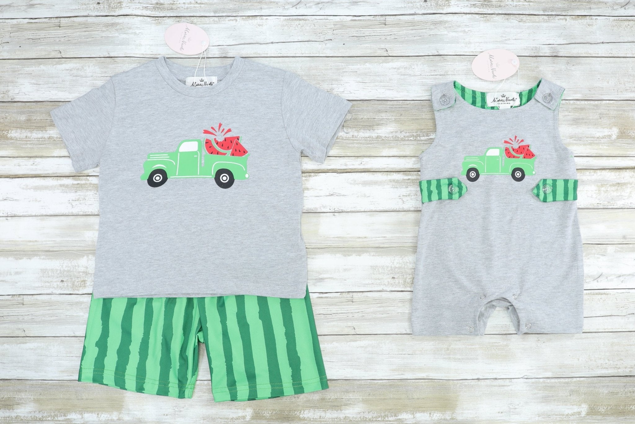 Grey Watermelon Truck Romper - Marie Nicole Clothing
