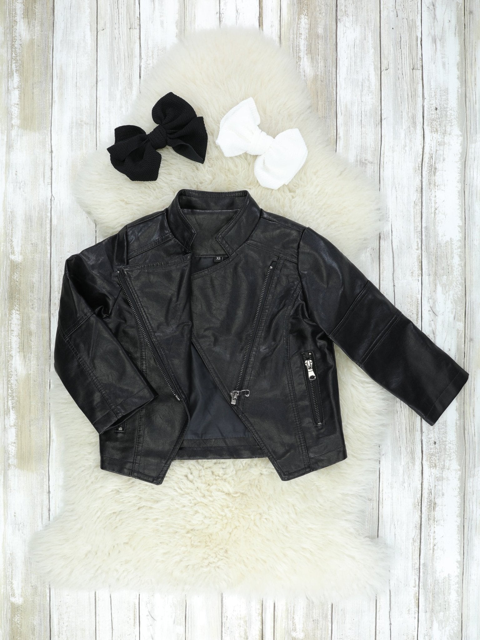 Black Faux Leather Motorcycle Jacket - Marie Nicole Clothing