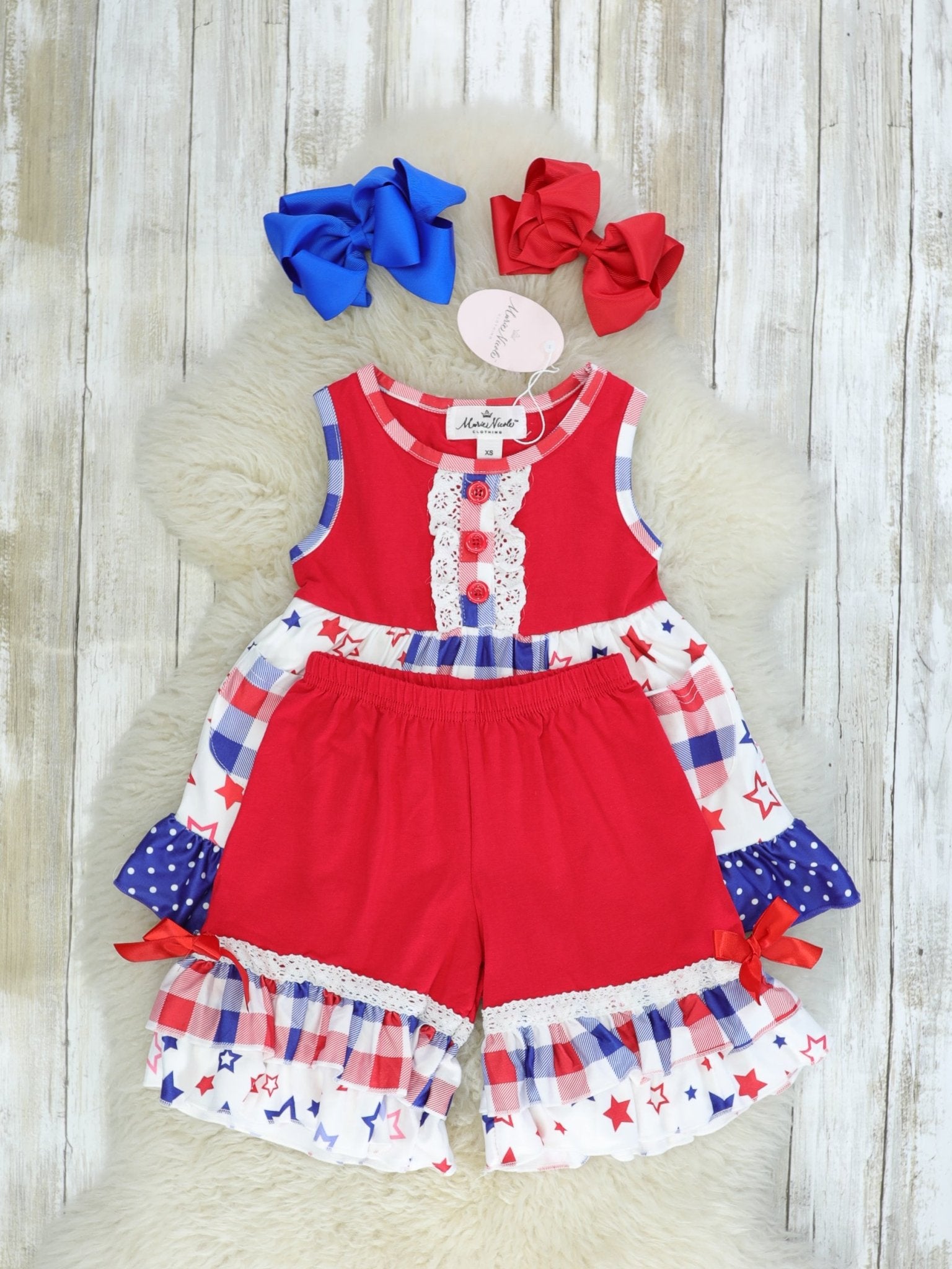 Red, White, & Blue Star Ruffle Outfit - Marie Nicole Clothing