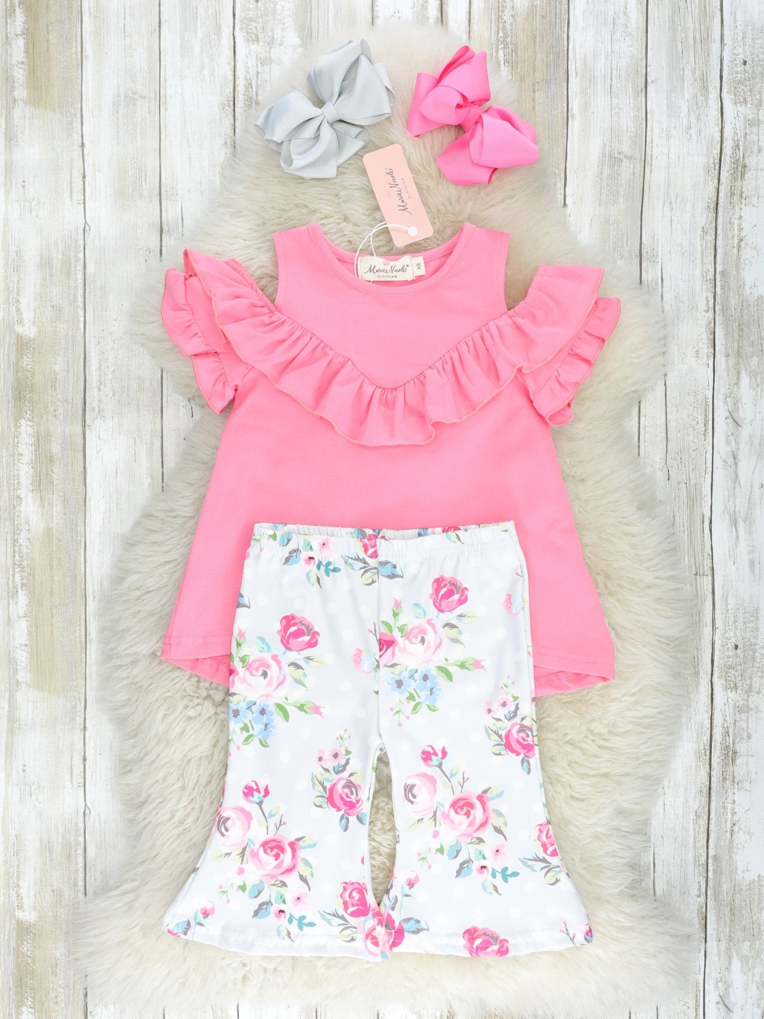 Pink Ruffle Top & Floral Capris - Marie Nicole Clothing