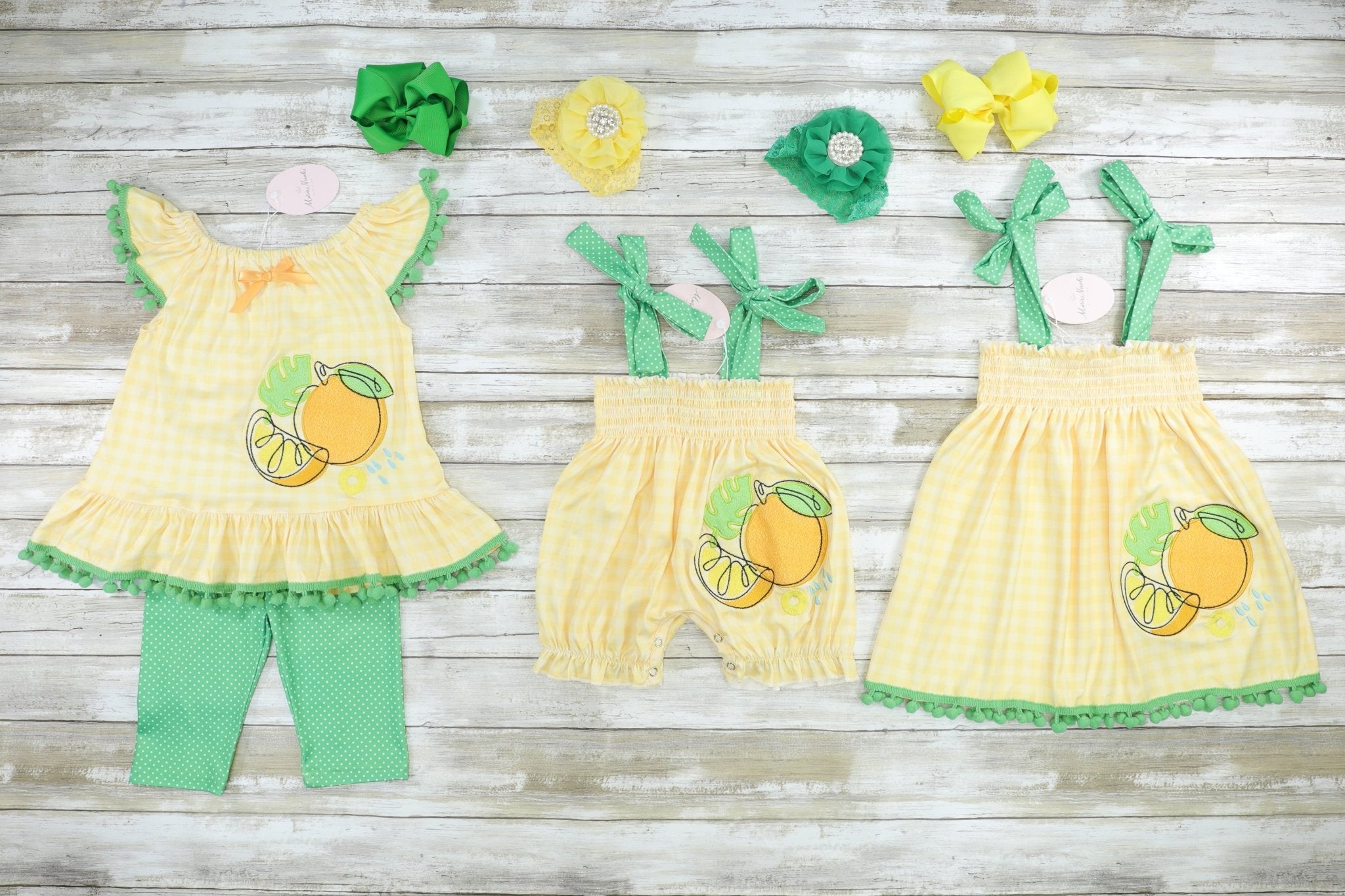 Yellow & Green Lemons Ruffle Outfit - Marie Nicole Clothing