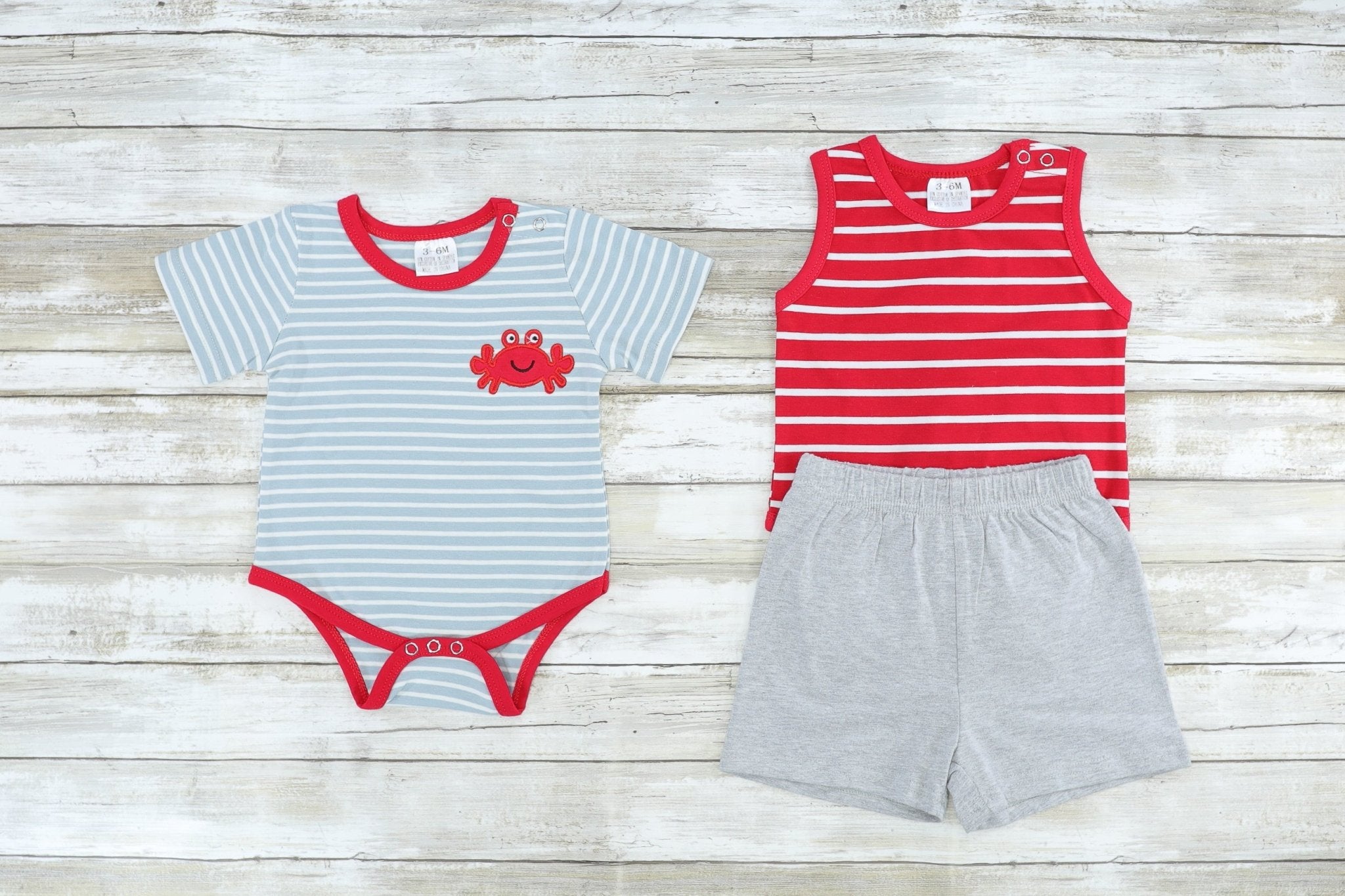 Grey Striped Crab Bubble Romper - Marie Nicole Clothing