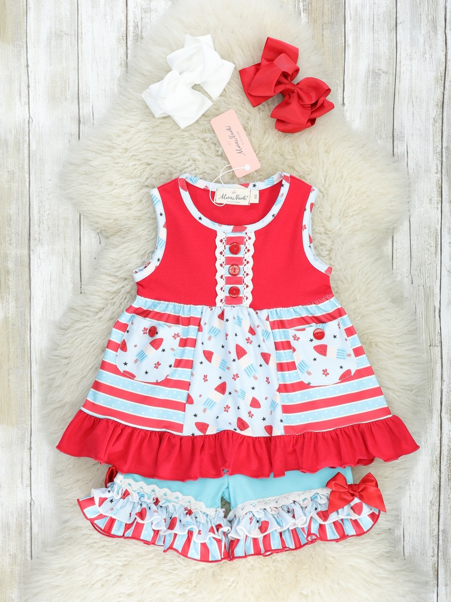 Red, White, & Blue Popsicle Ruffle Outfit - Marie Nicole Clothing