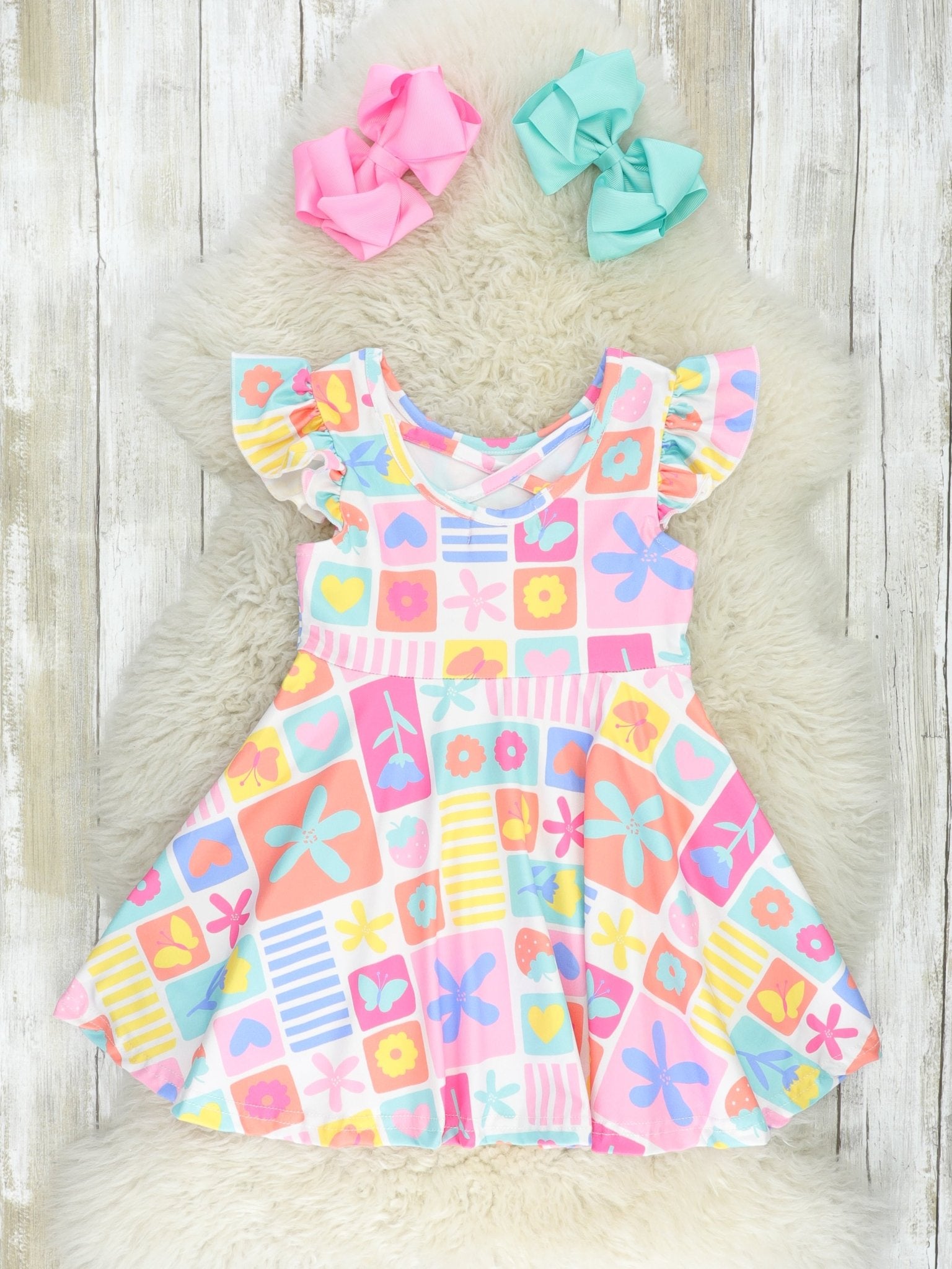 Fun Floral Geometric Swing Dress - Marie Nicole Clothing