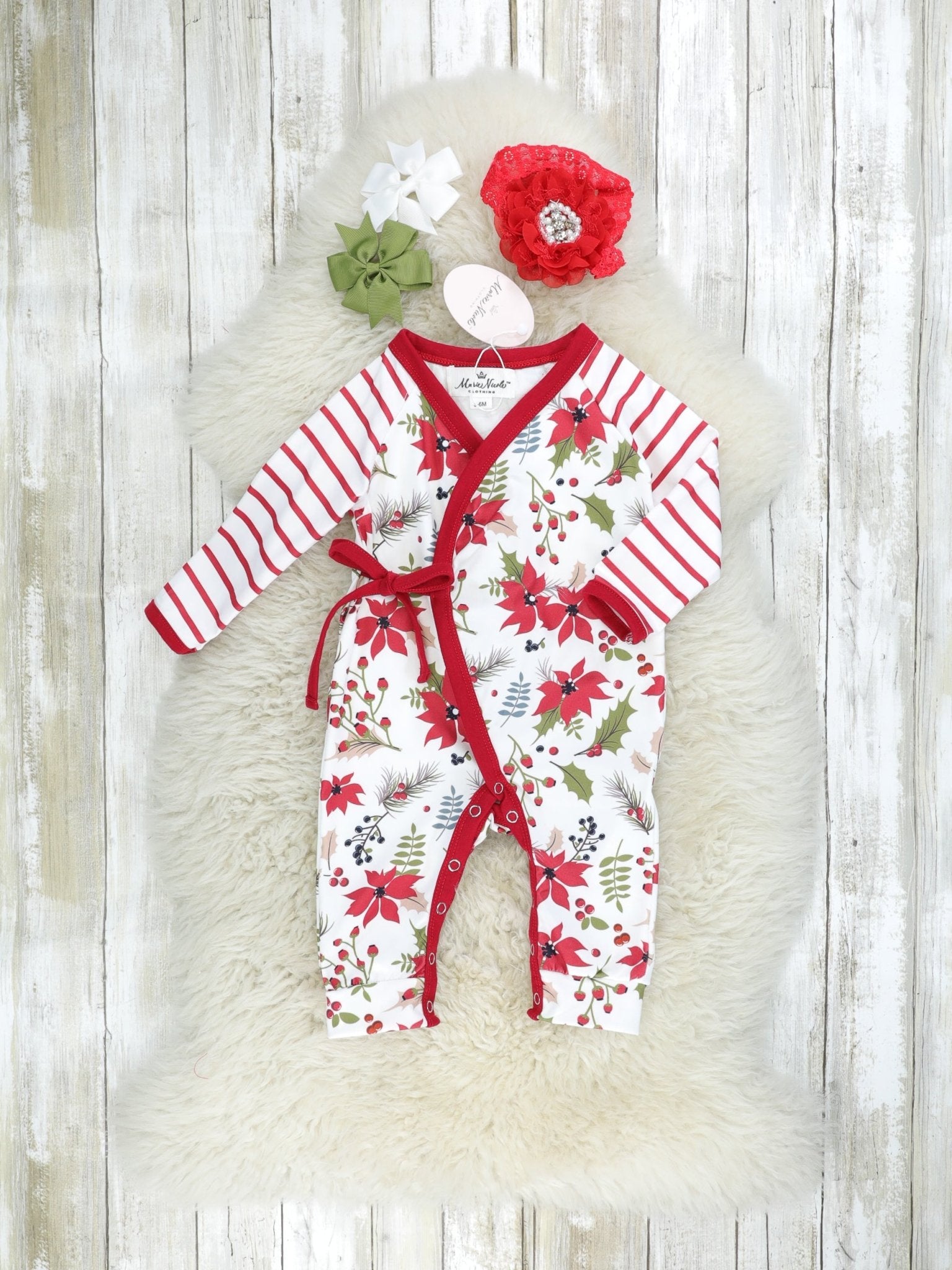 Poinsettia Raglan Romper - Marie Nicole Clothing