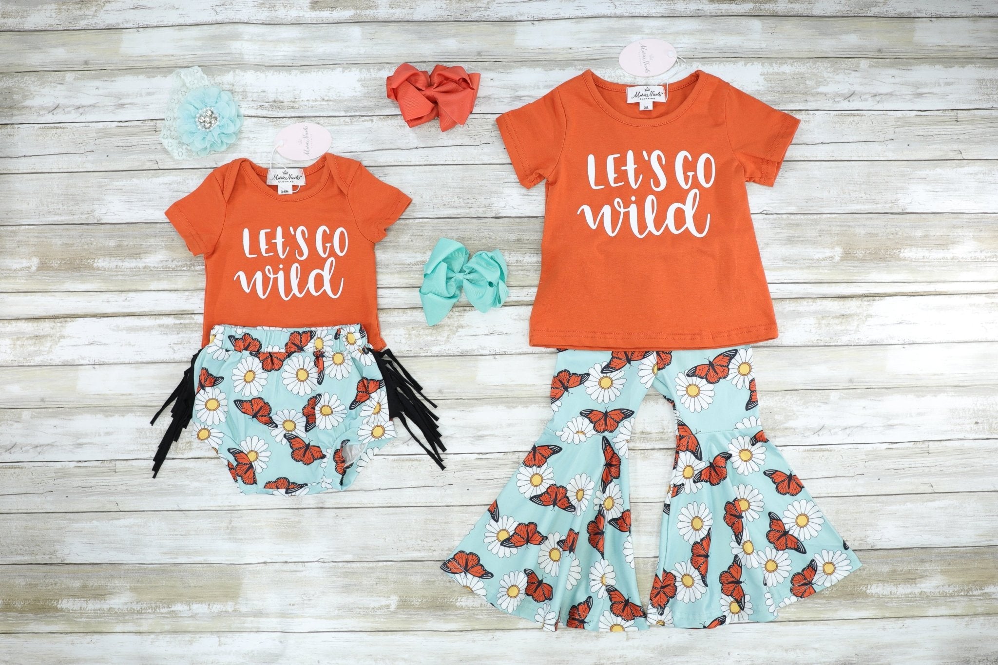 "Let's Go Wild" Top & Butterfly Fringe Bloomers Set - Marie Nicole Clothing