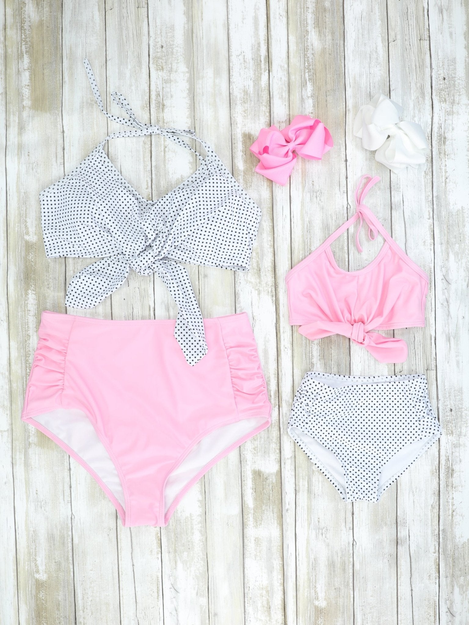 Mom & Me Pink Halter Polka Dot Bikini - Marie Nicole Clothing