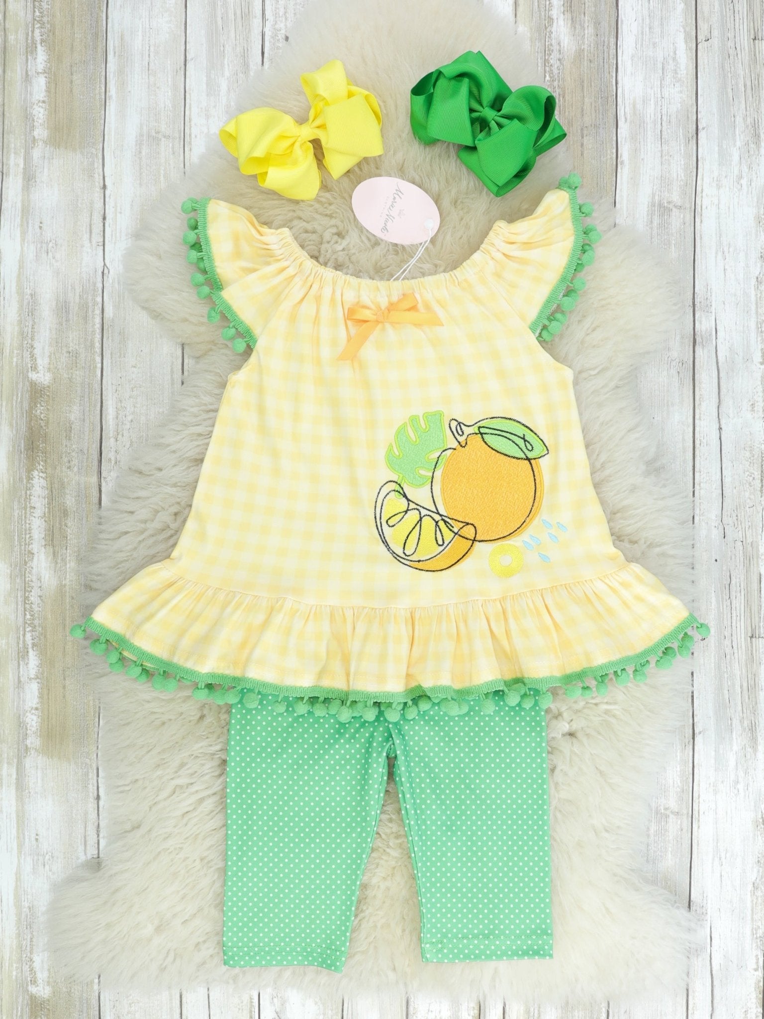 Yellow & Green Lemons Ruffle Outfit - Marie Nicole Clothing