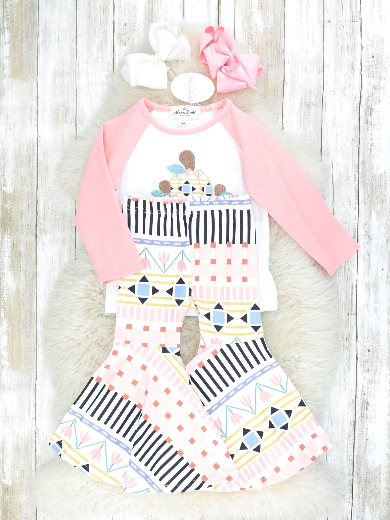 Pink Geometric Pumpkin Bell Bottoms Outfit - Marie Nicole Clothing