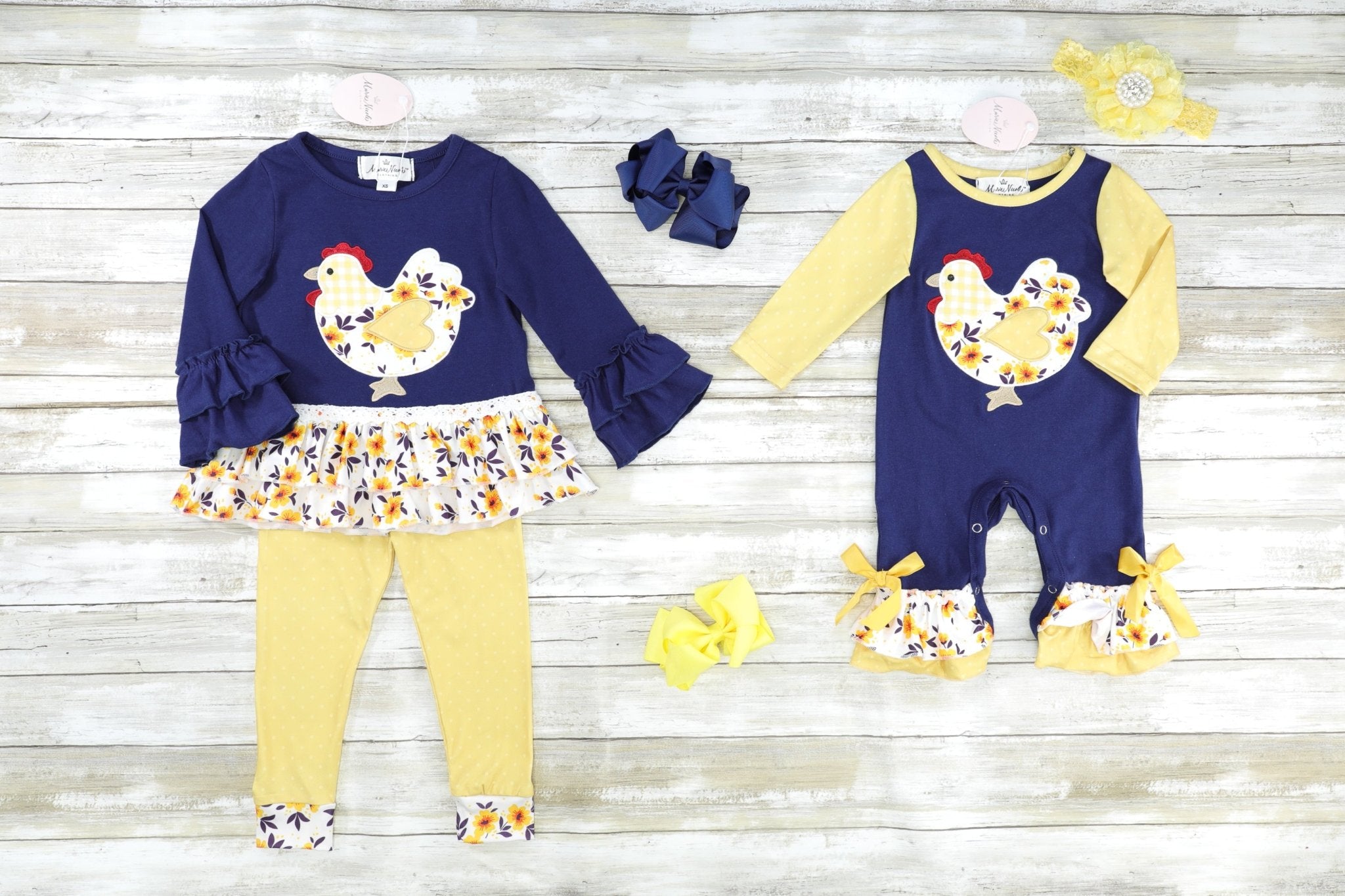 Navy Floral Chicken Ruffle Romper - Marie Nicole Clothing