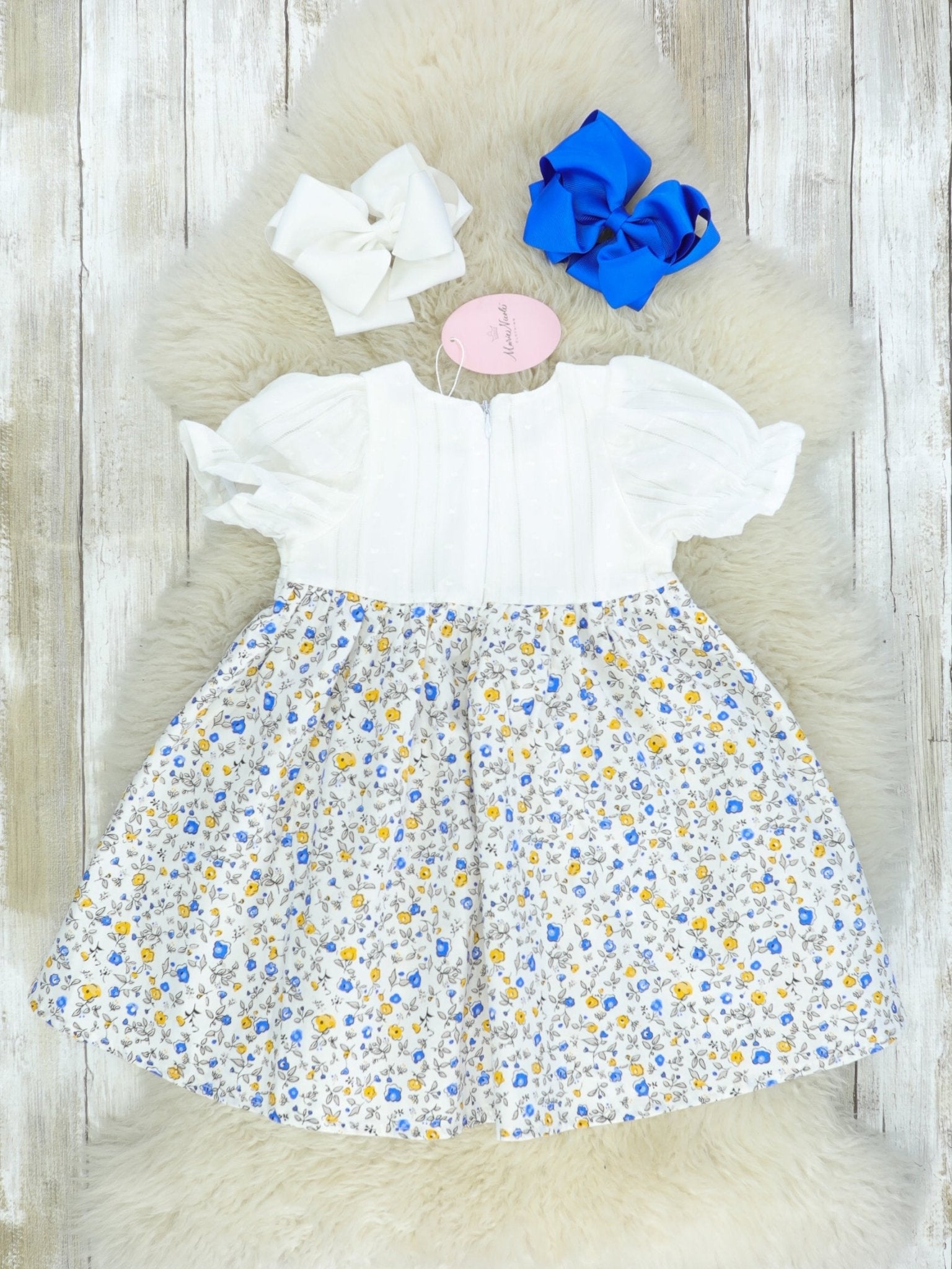 Blue & Yellow Floral Dress - Marie Nicole Clothing