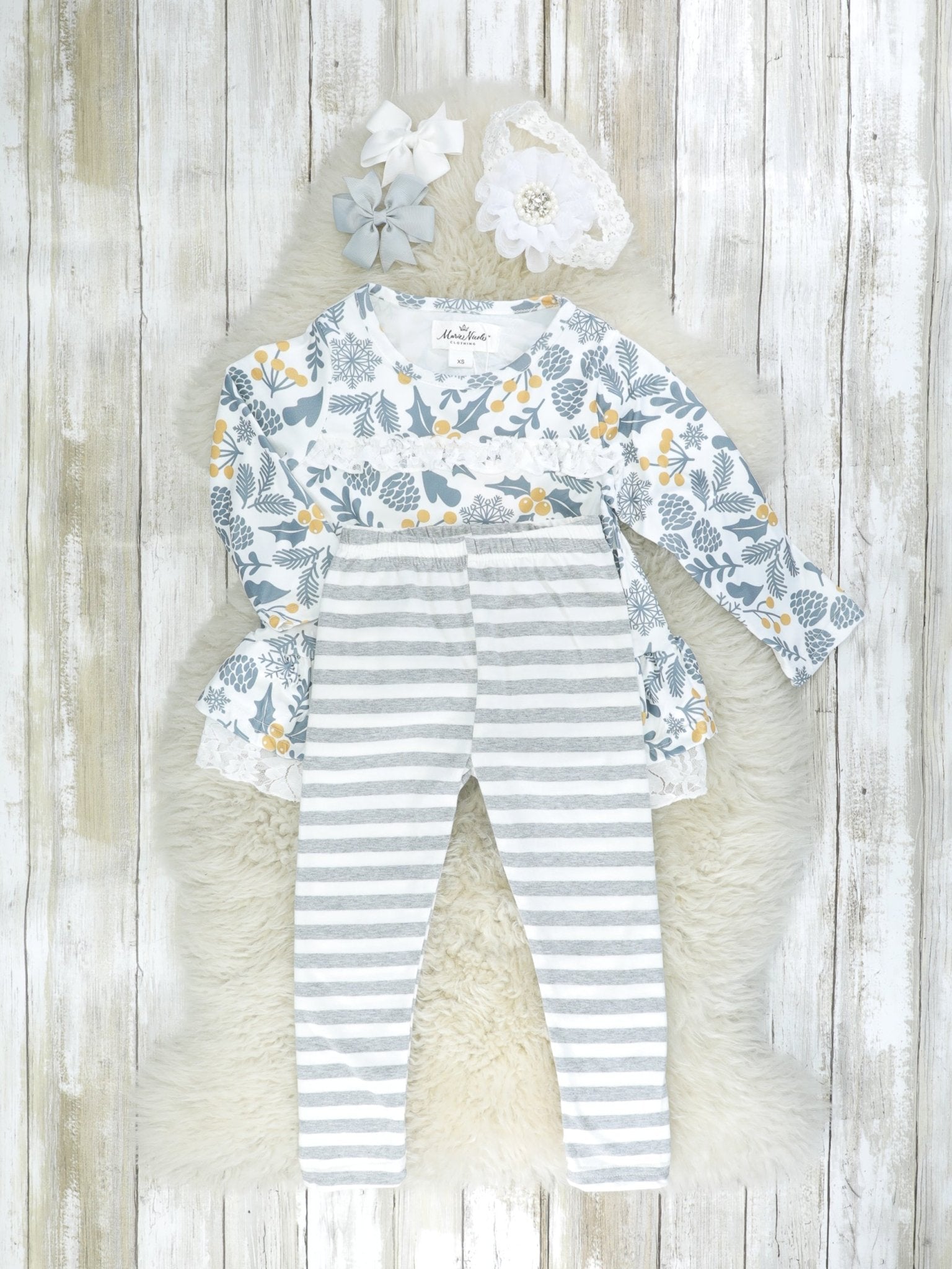 Grey Pinecone Ruffle Outfit - Marie Nicole Clothing
