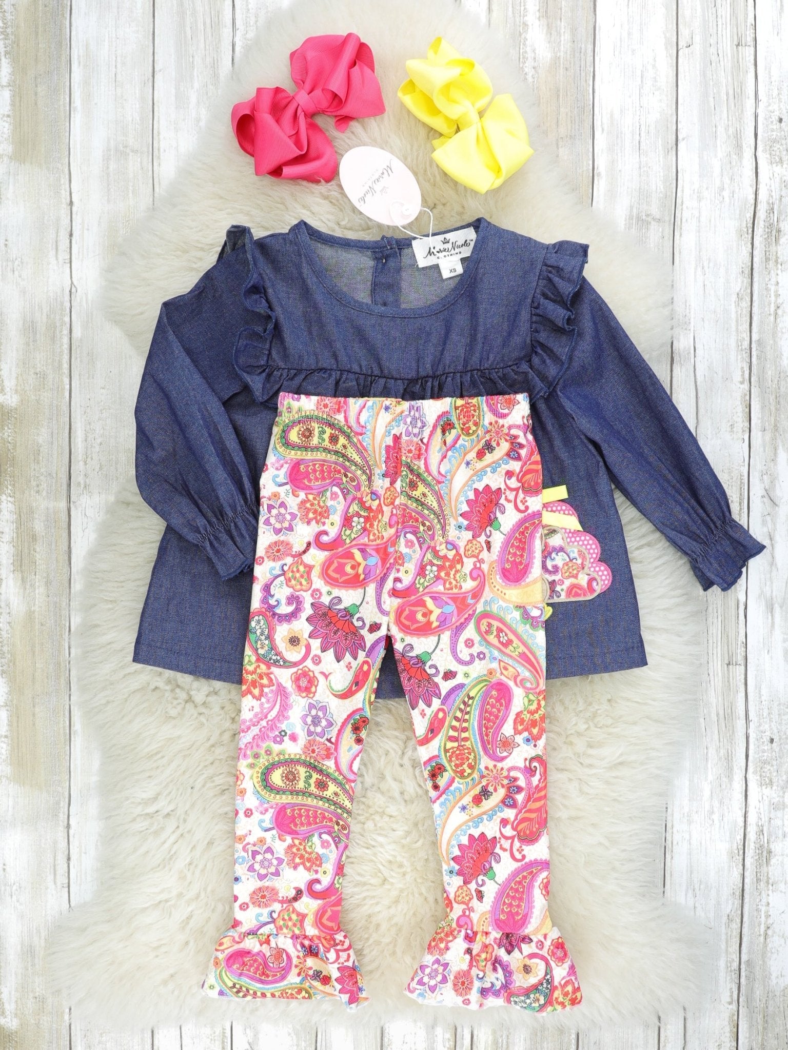 Pink Paisley Turkey Ruffle Outfit - Marie Nicole Clothing