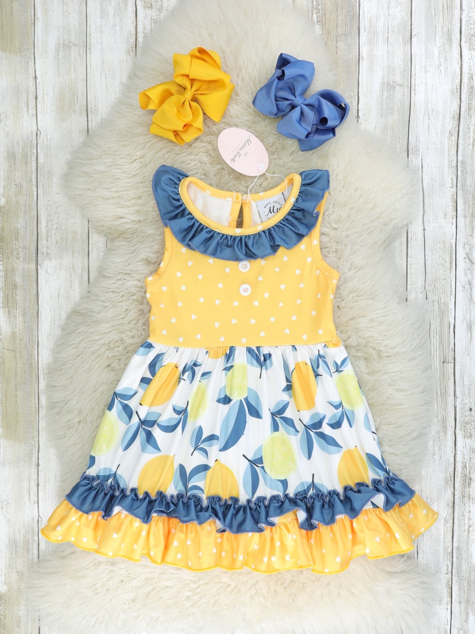 Navy Lemon Ruffle Tank Dress - Marie Nicole Clothing