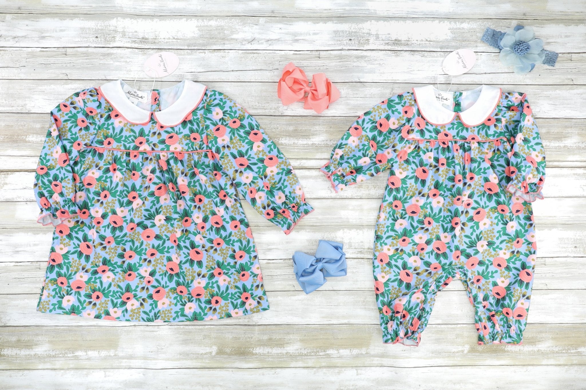 Blue & Pink Vintage Floral Dress - Marie Nicole Clothing