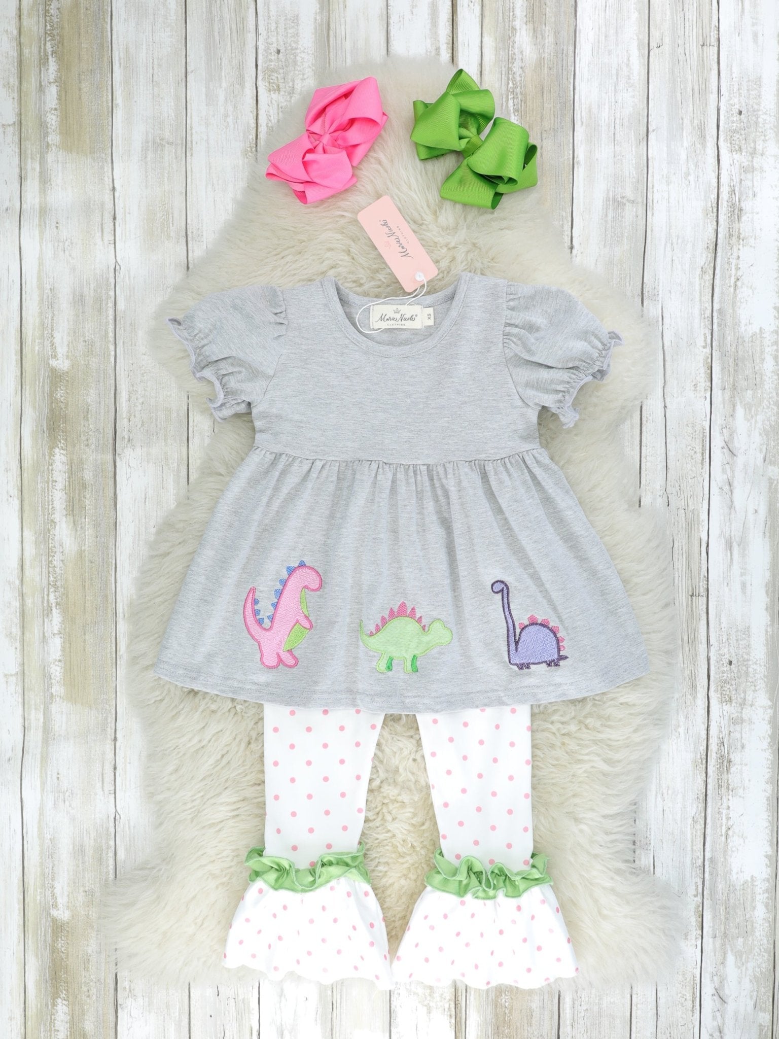 Grey Dinosaur Ruffle Outfit - Marie Nicole Clothing