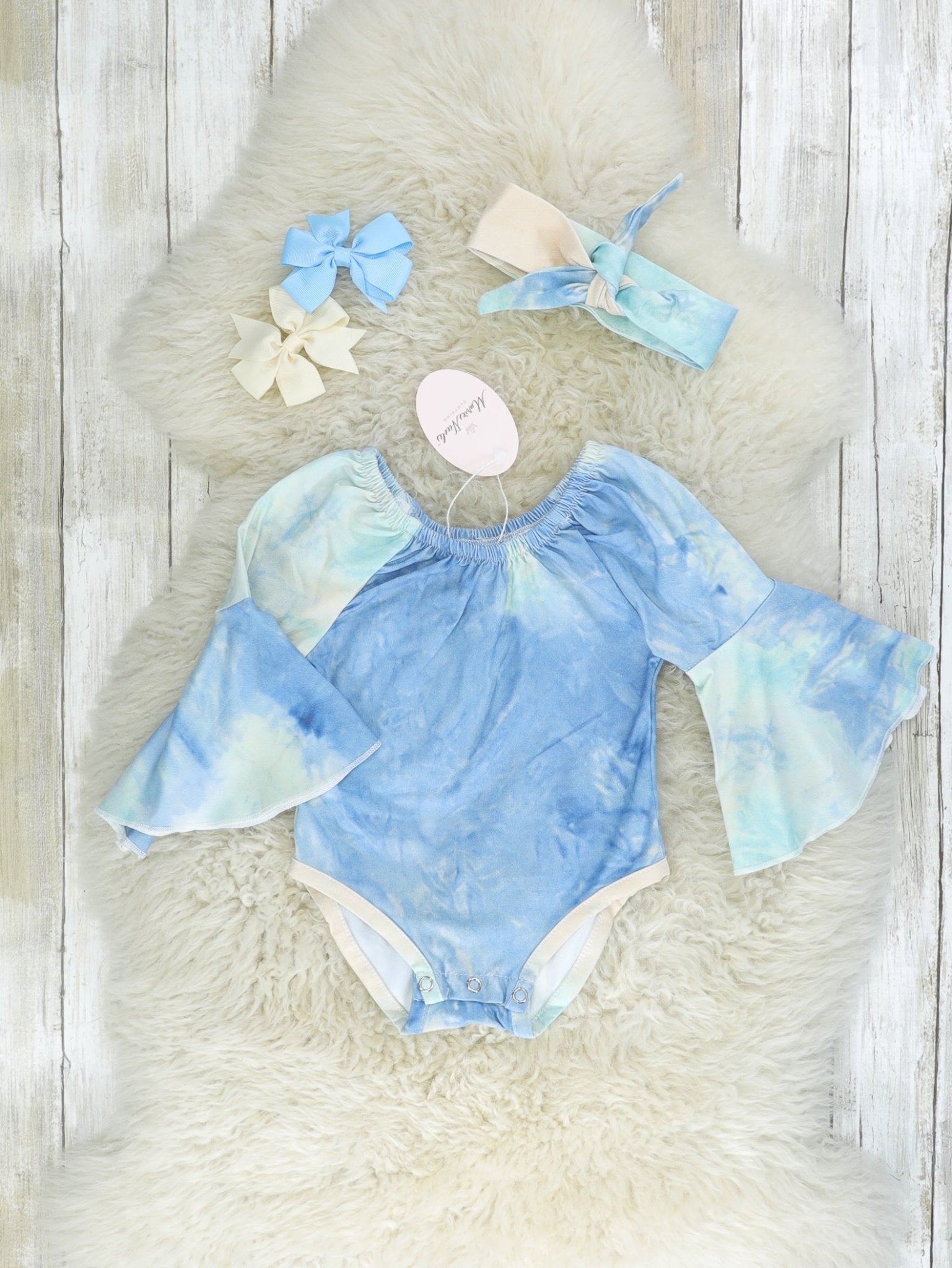 Blue Tie Dye Bell Sleeve Romper - Marie Nicole Clothing