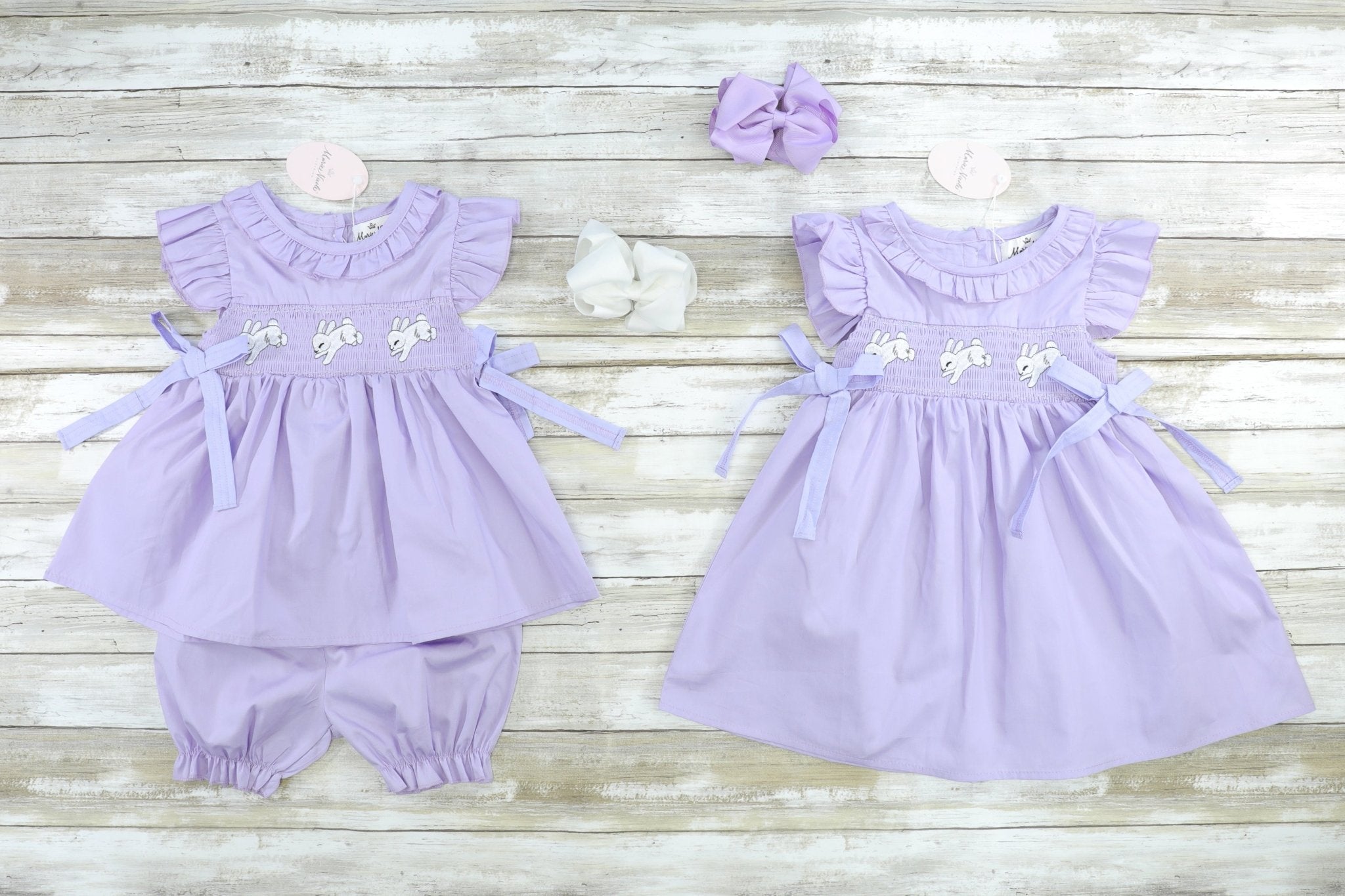 Purple Easter Bunny Smocked Ruffle Outfit - Marie Nicole Clothing