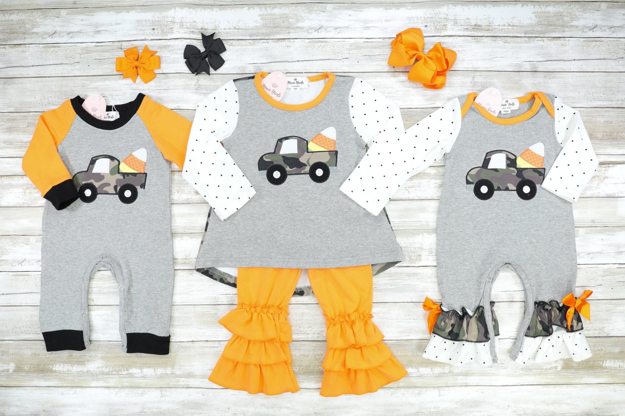 Camo Candy Corn Truck Ruffle Pants Outfit - Marie Nicole Clothing
