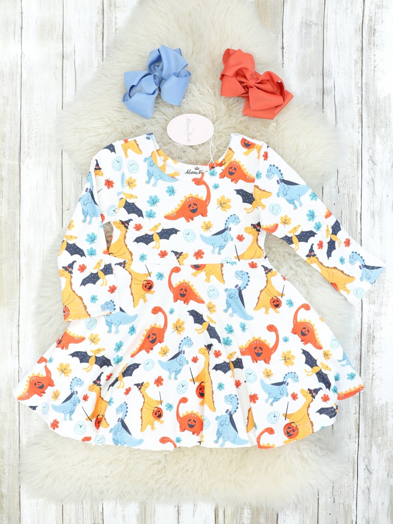 Dino Pumpkin Swing Dress - Marie Nicole Clothing