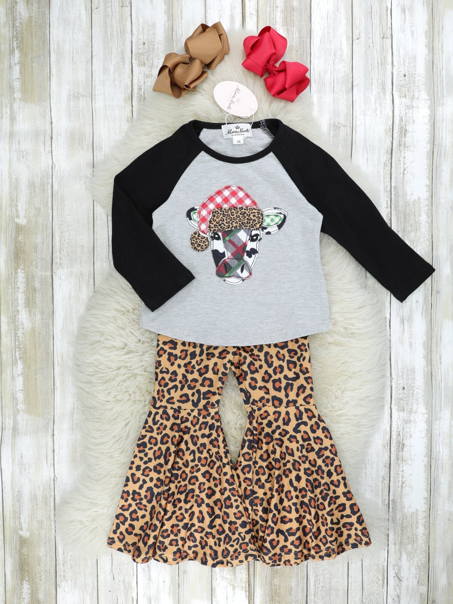 Festive Leopard Cow Bell Bottom Outfit - Marie Nicole Clothing