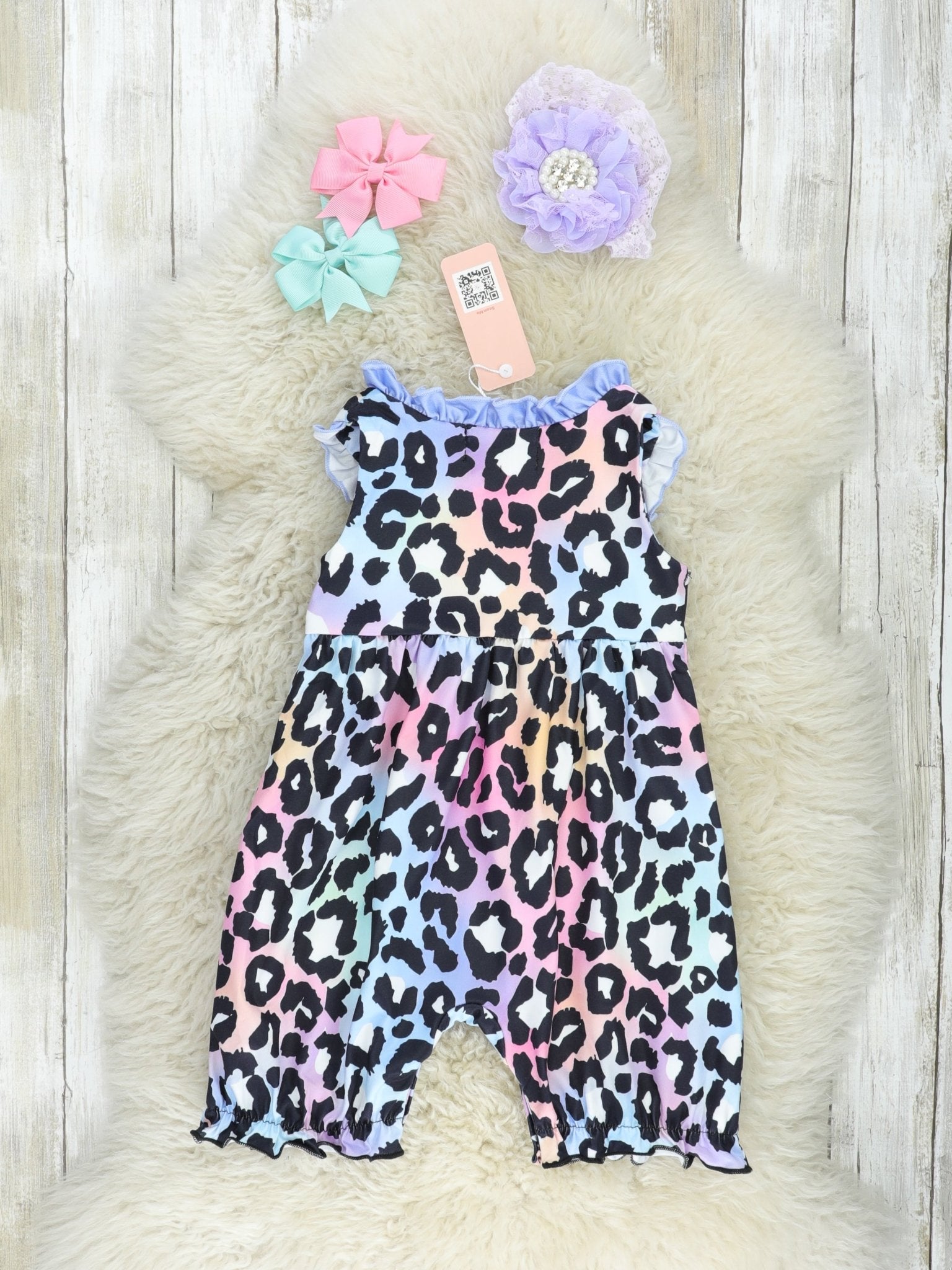 Purple Leopard Rainbow Ruffle Romper - Marie Nicole Clothing