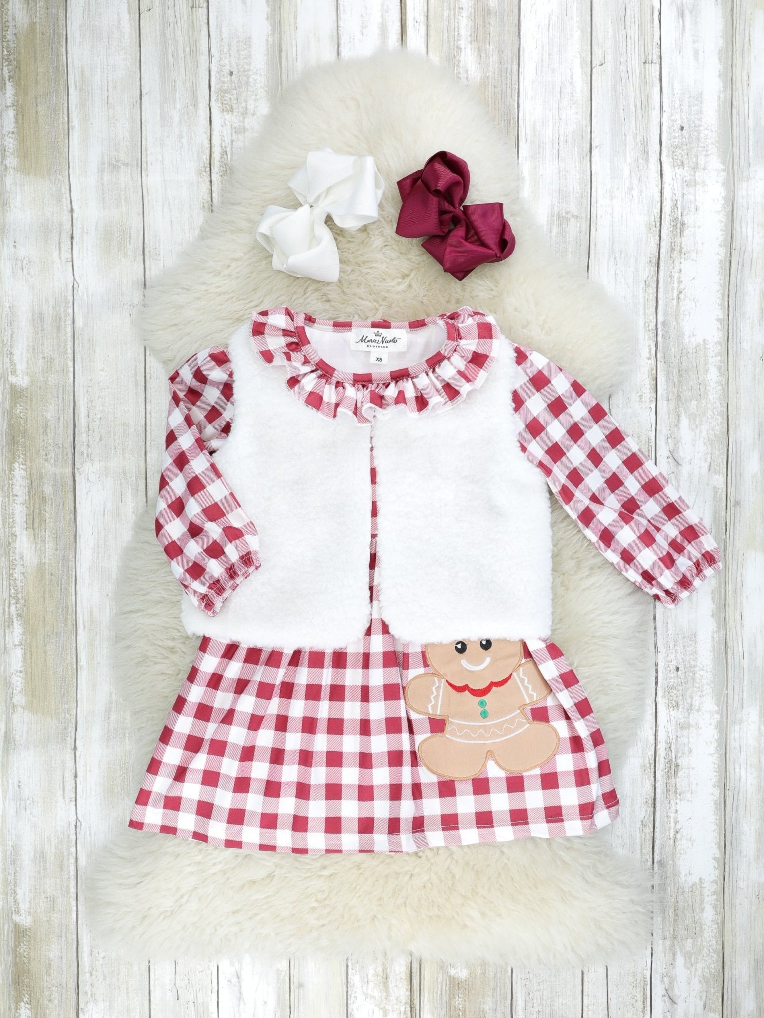 Red Gingham Gingerbread Dress & Vest - Marie Nicole Clothing
