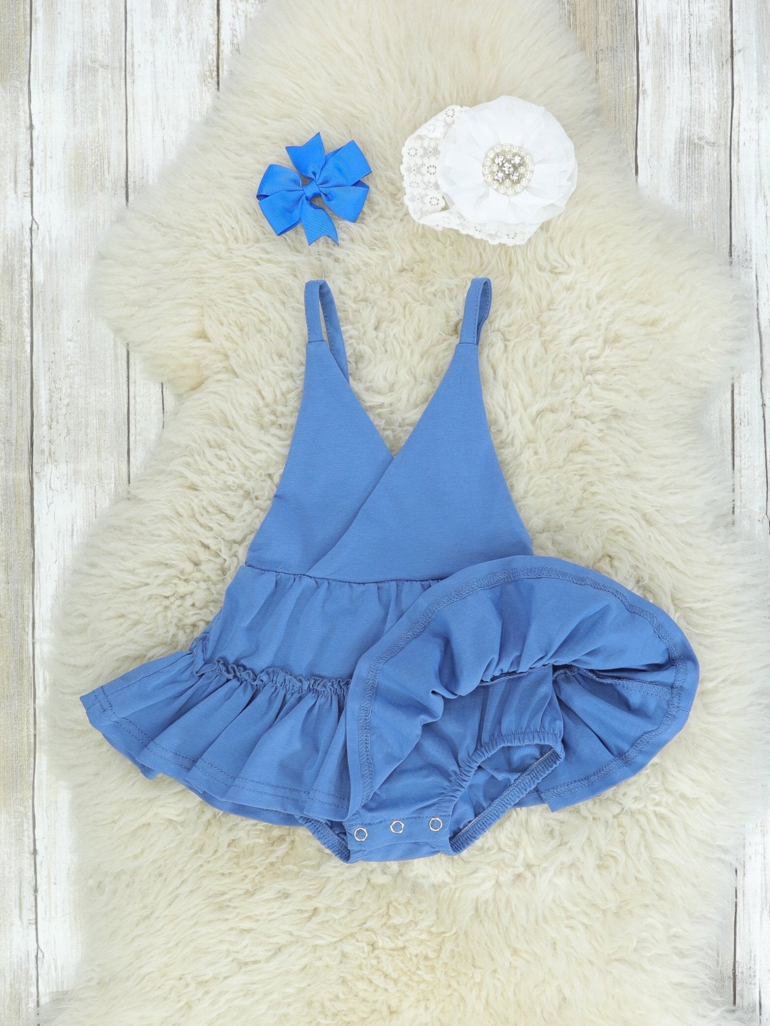 Blue Halter Ruffle Bubble Romper - Marie Nicole Clothing
